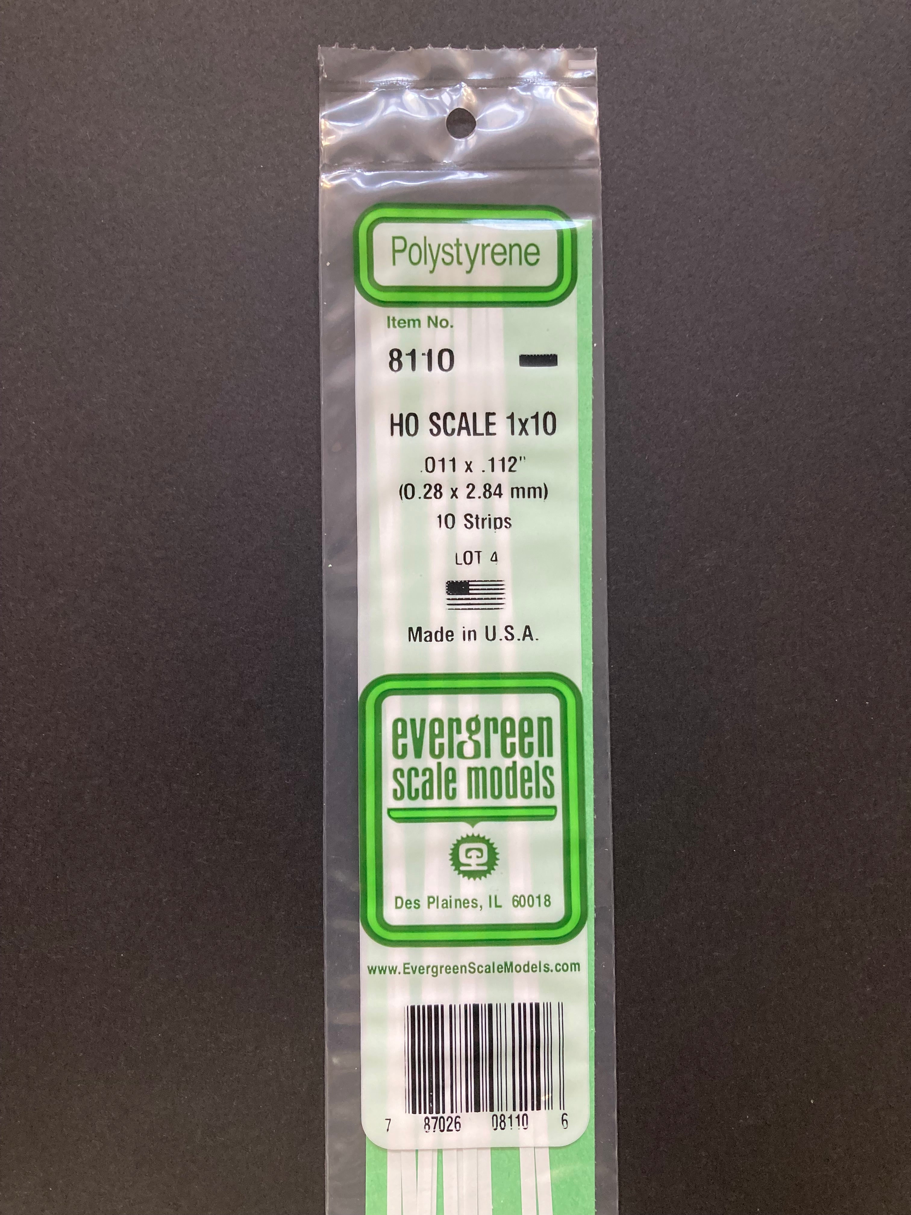 0.28 x 2.84 mm Opaque White HO Scale Polystyrene Strips (10 Strips) Item No: 8110