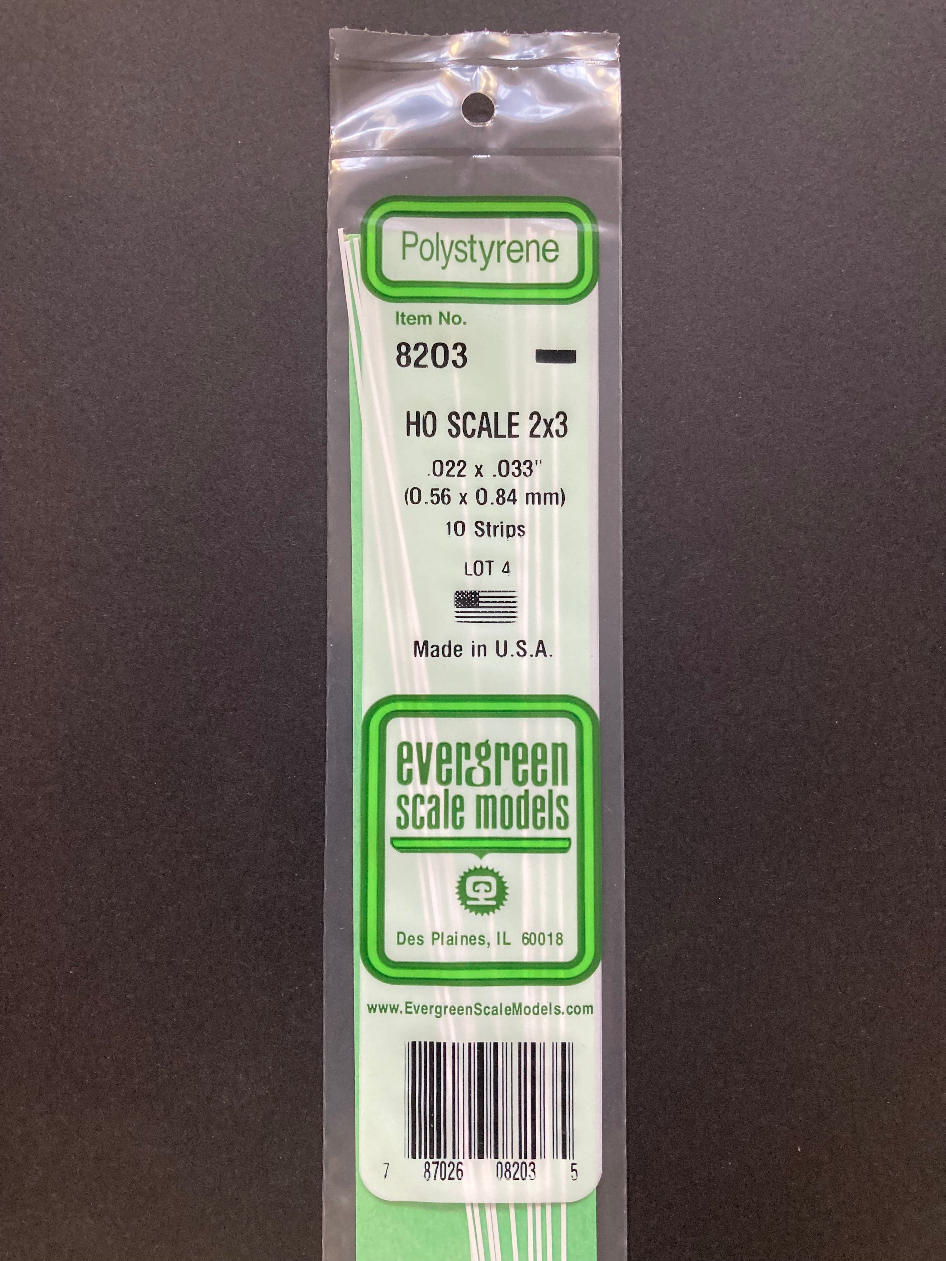 0.56 x 0.84 mm Opaque White HO Scale Polystyrene Strips (10 Strips) Item No: 8203