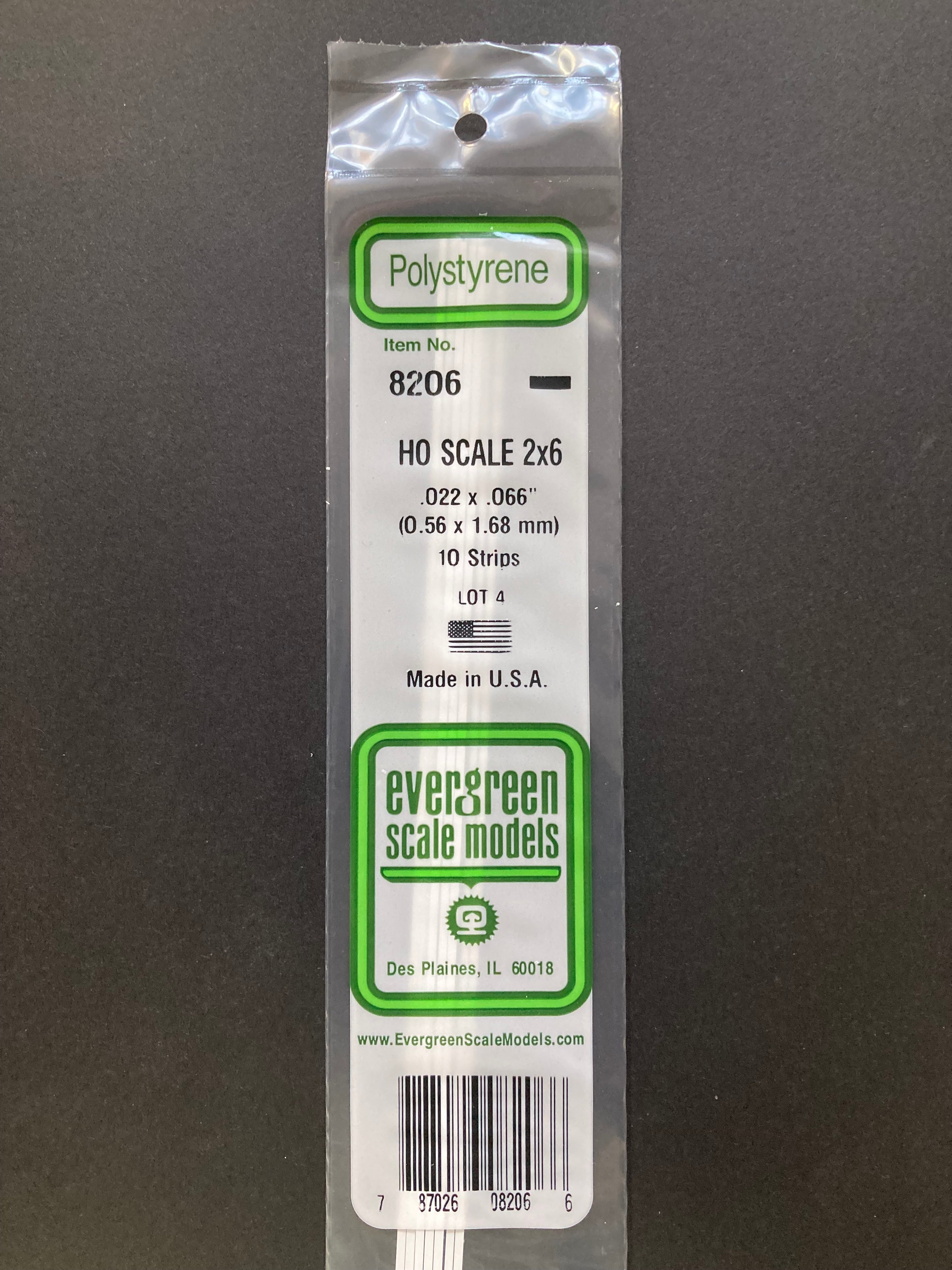 0.56 x 1.68 mm Opaque White HO Scale Polystyrene Strips (10 Strips) Item No: 8206