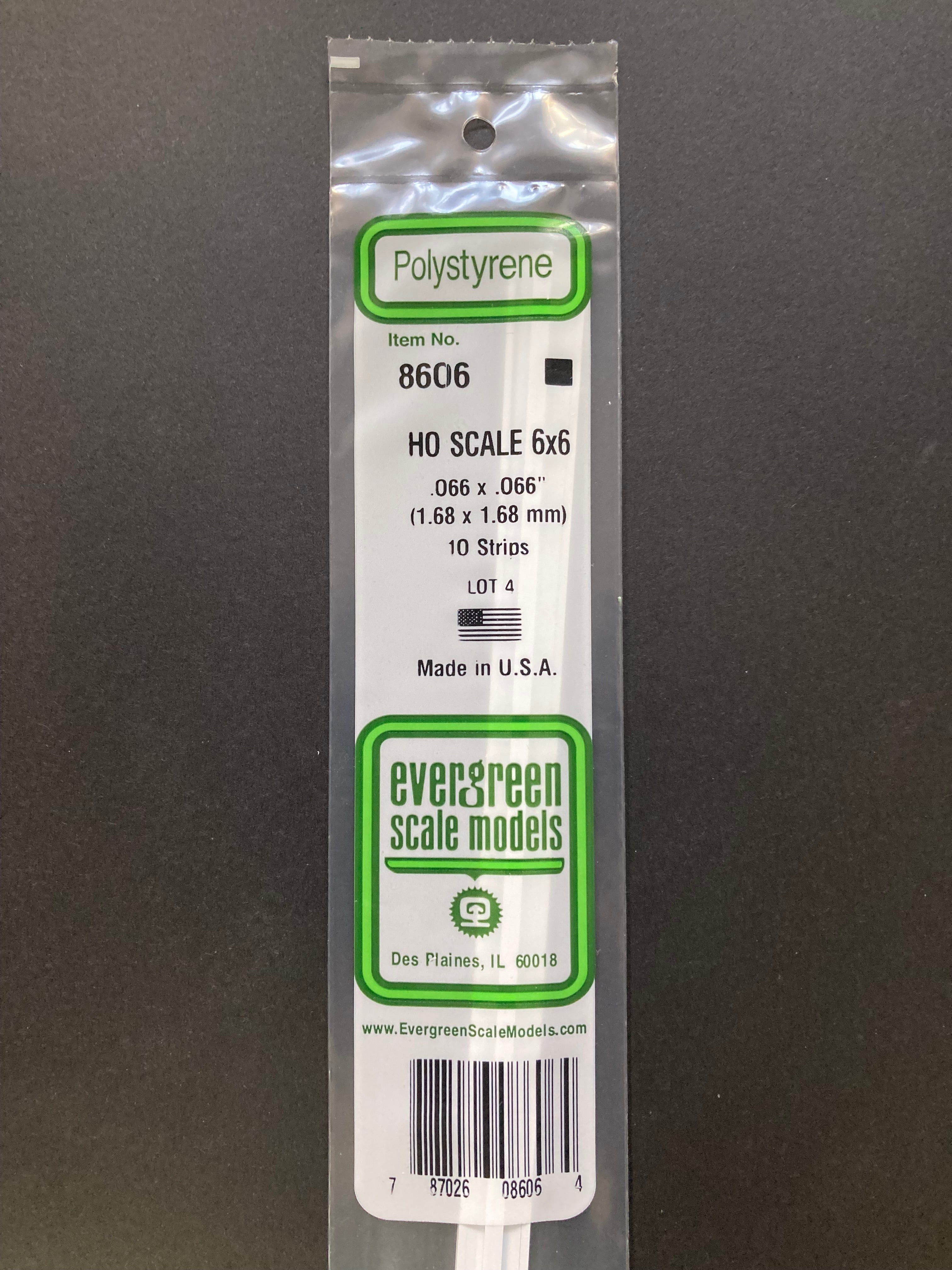 1.68 x 1.68 mm Opaque White HO Scale Polystyrene Strips (10 Strips) Item No: 8606