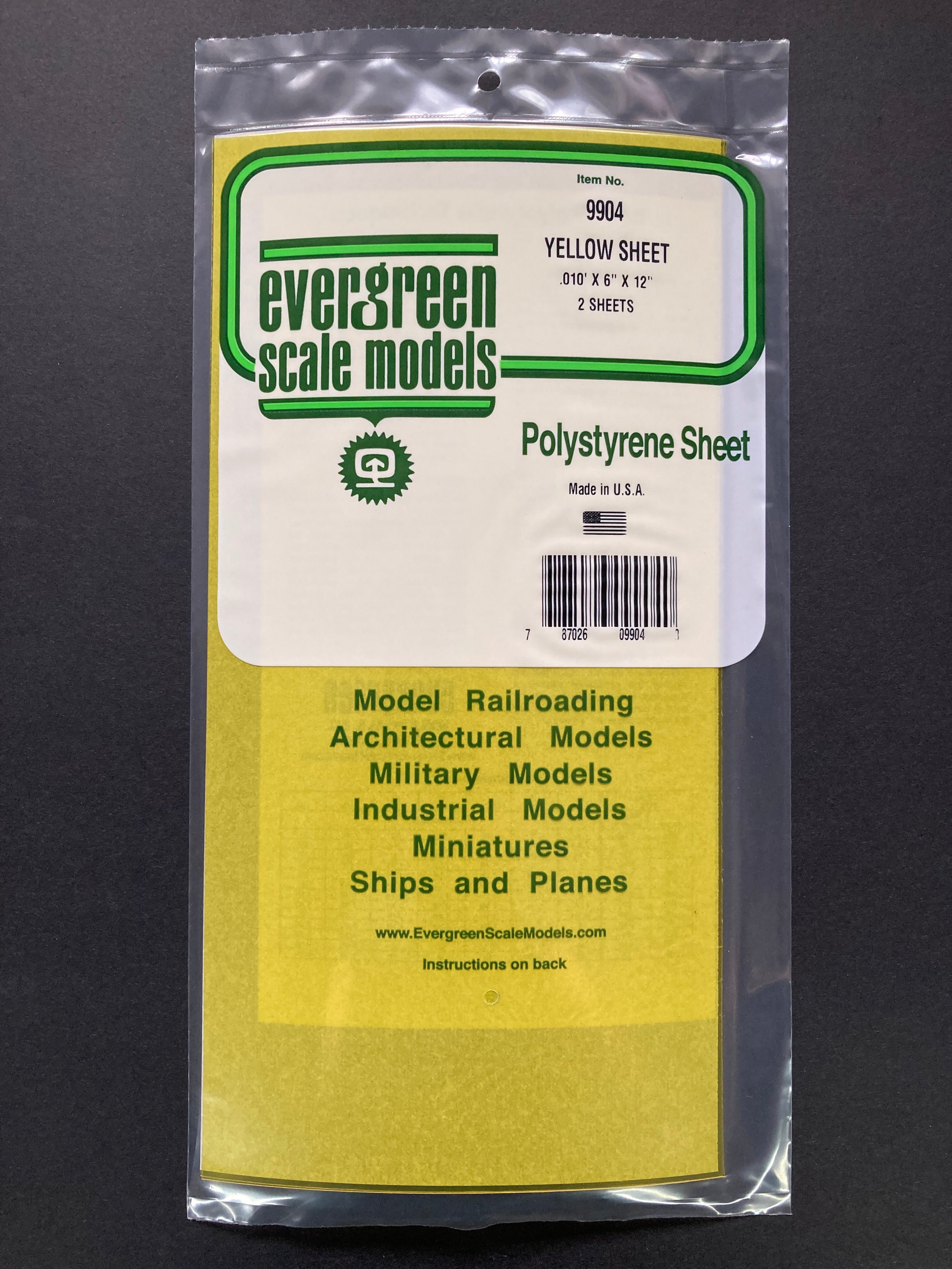 0.25 mm Yellow Transparent Colored Oriented Polystyrene Plain Sheet (2 Sheets) Item No: 9904