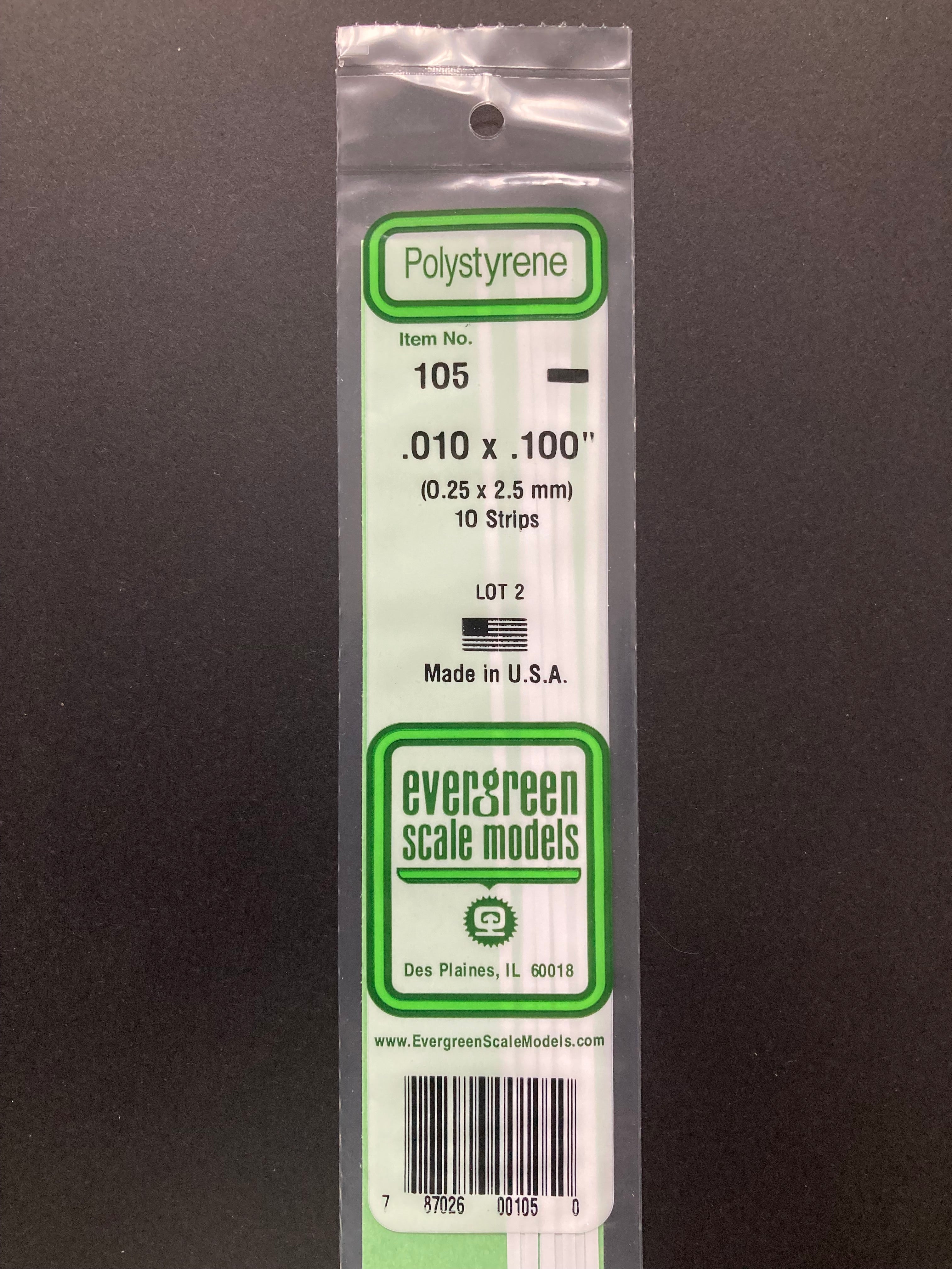 0.25 x 2.5 mm Opaque White Dimensional Polystyrene Strips (10 Strips) Item No: 105