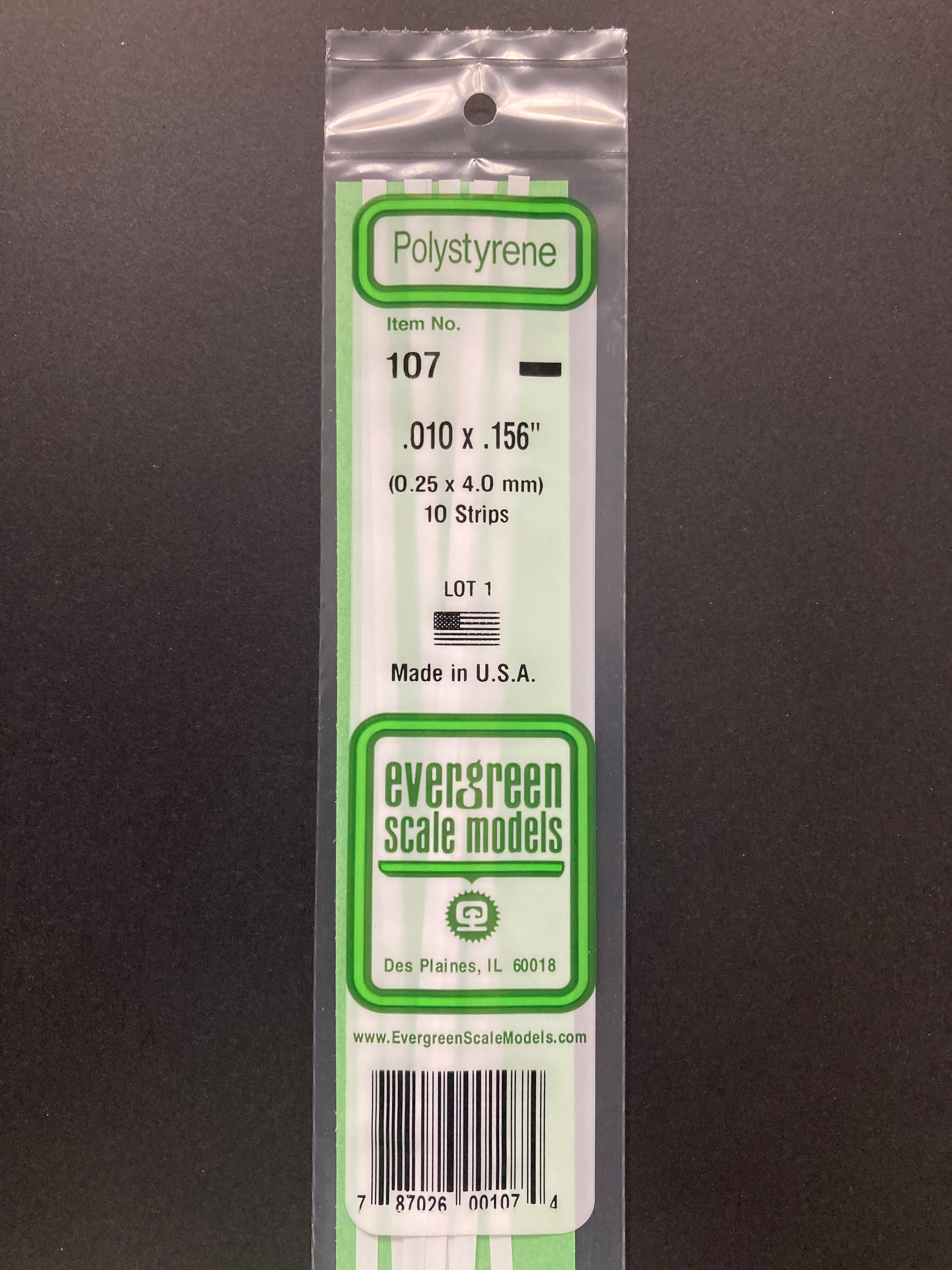 0.25 x 4.0 mm Opaque White Dimensional Polystyrene Strips (10 Strips) Item No: 107