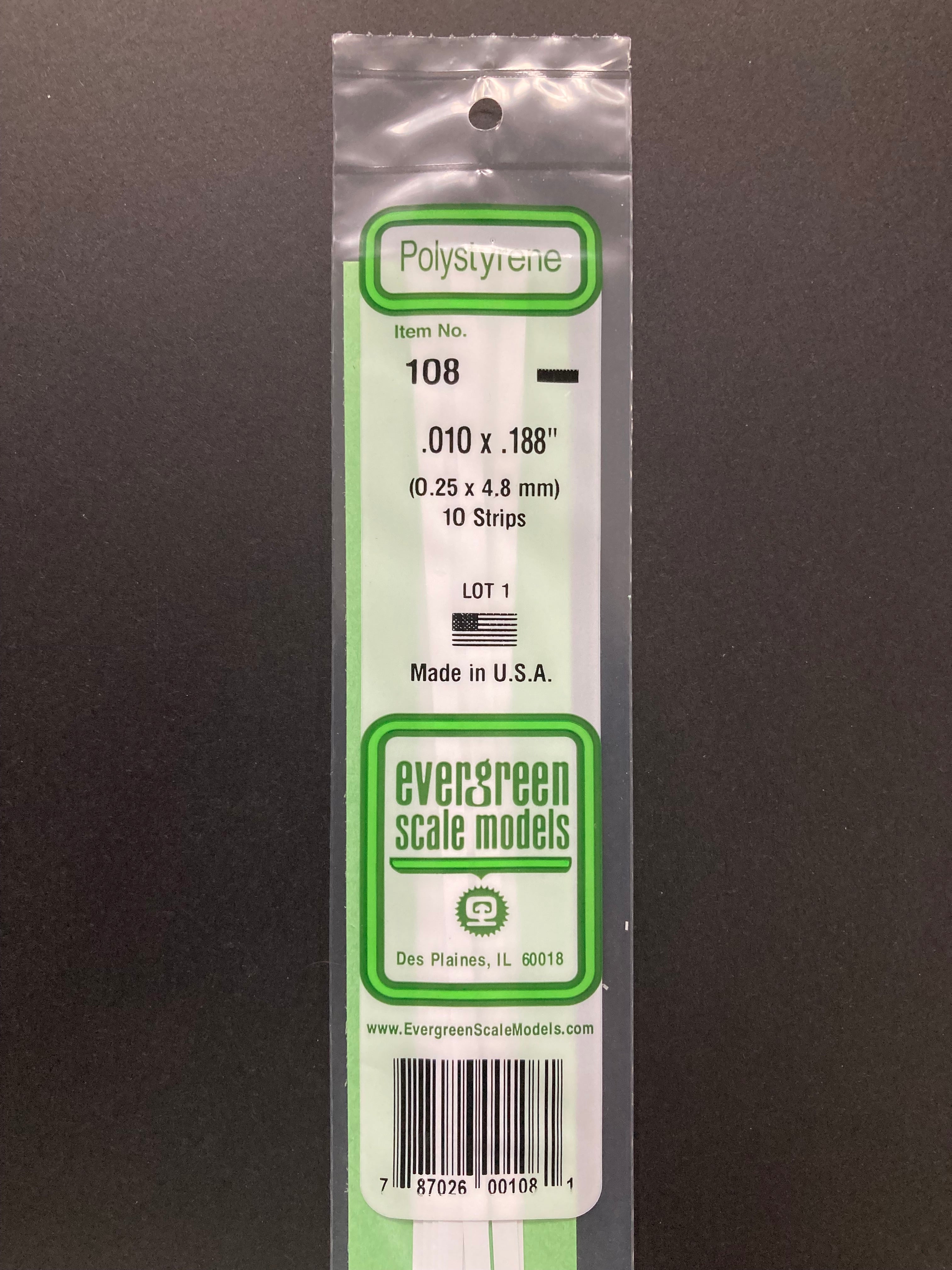 0.25 x 4.8 mm Opaque White Dimensional Polystyrene Strips (10 Strips) Item No: 108