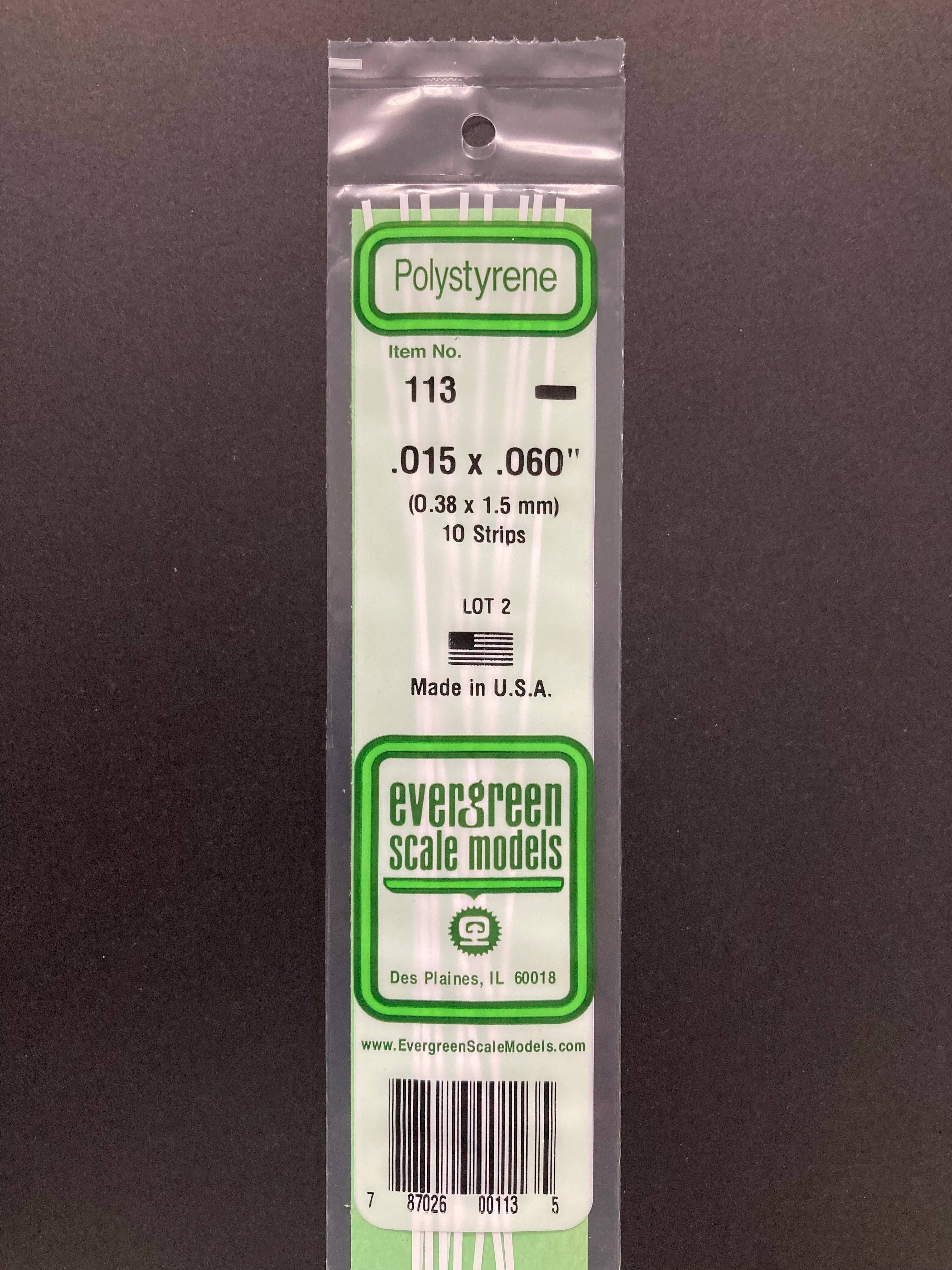 0.38 x 1.5 mm Opaque White Dimensional Polystyrene Strips (10 Strips) Item No: 113