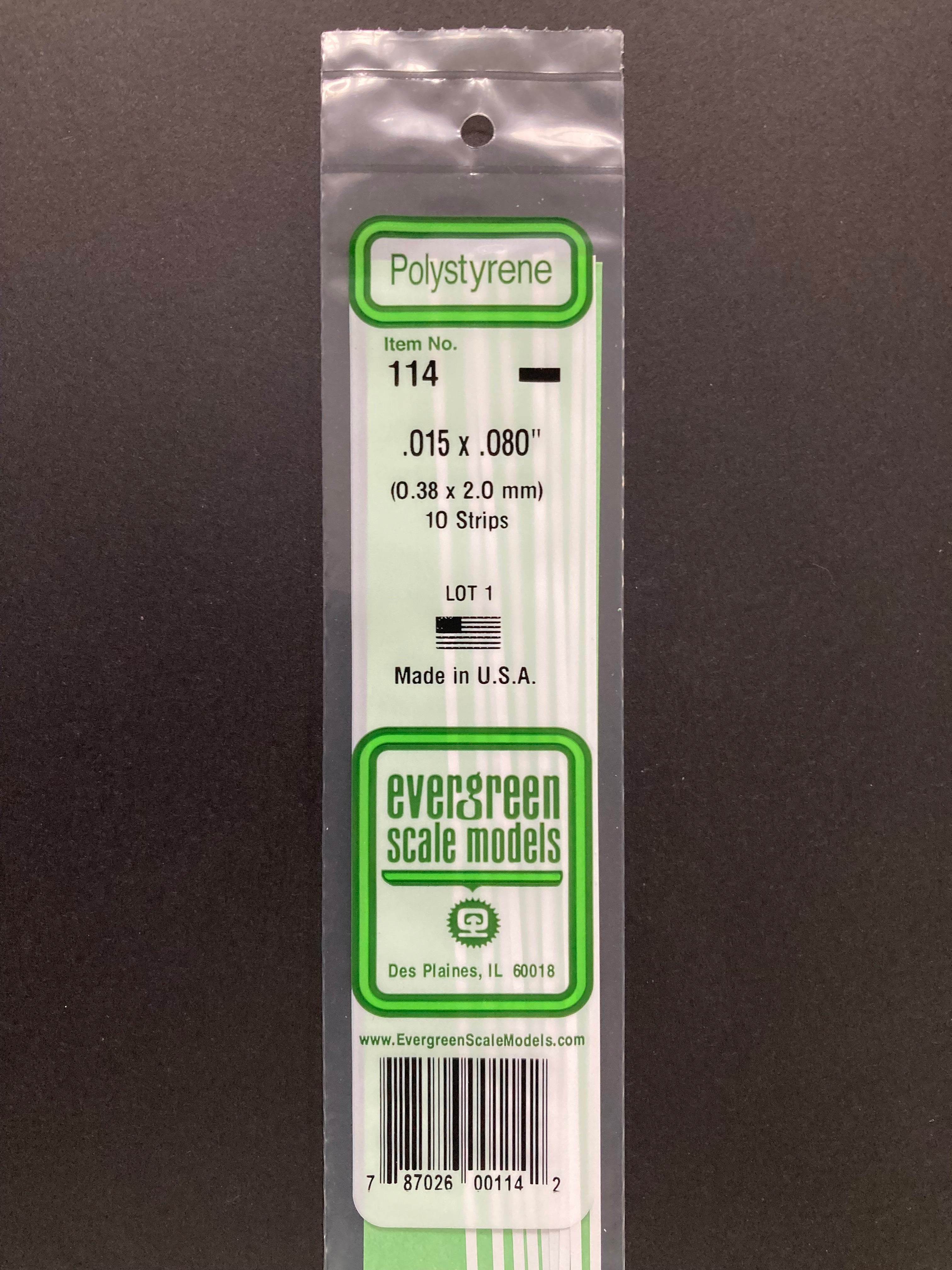 0.38 x 2.0 mm Opaque White Dimensional Polystyrene Strips (10 Strips) Item No: 114