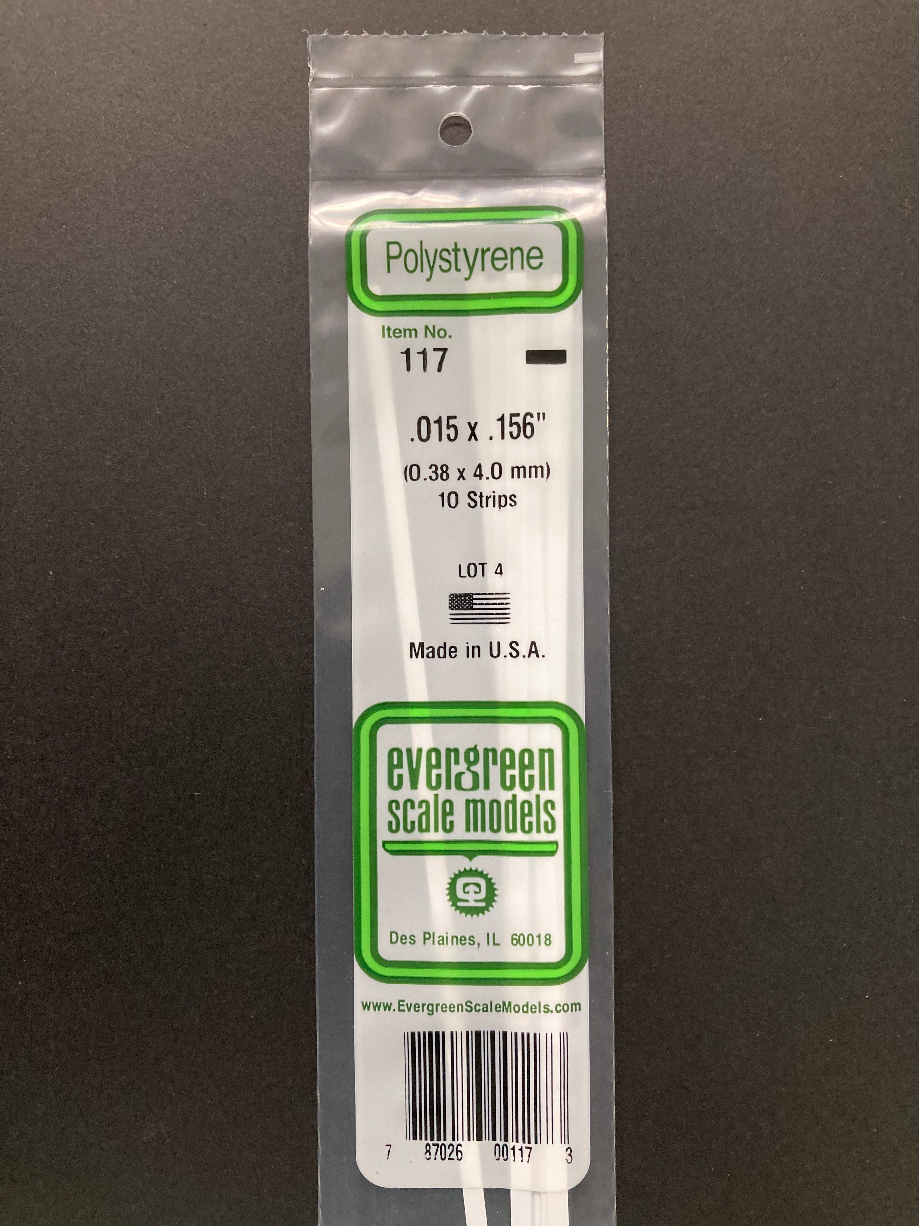 0.38 x 4.0 mm Opaque White Dimensional Polystyrene Strips (10 Strips) Item No: 117