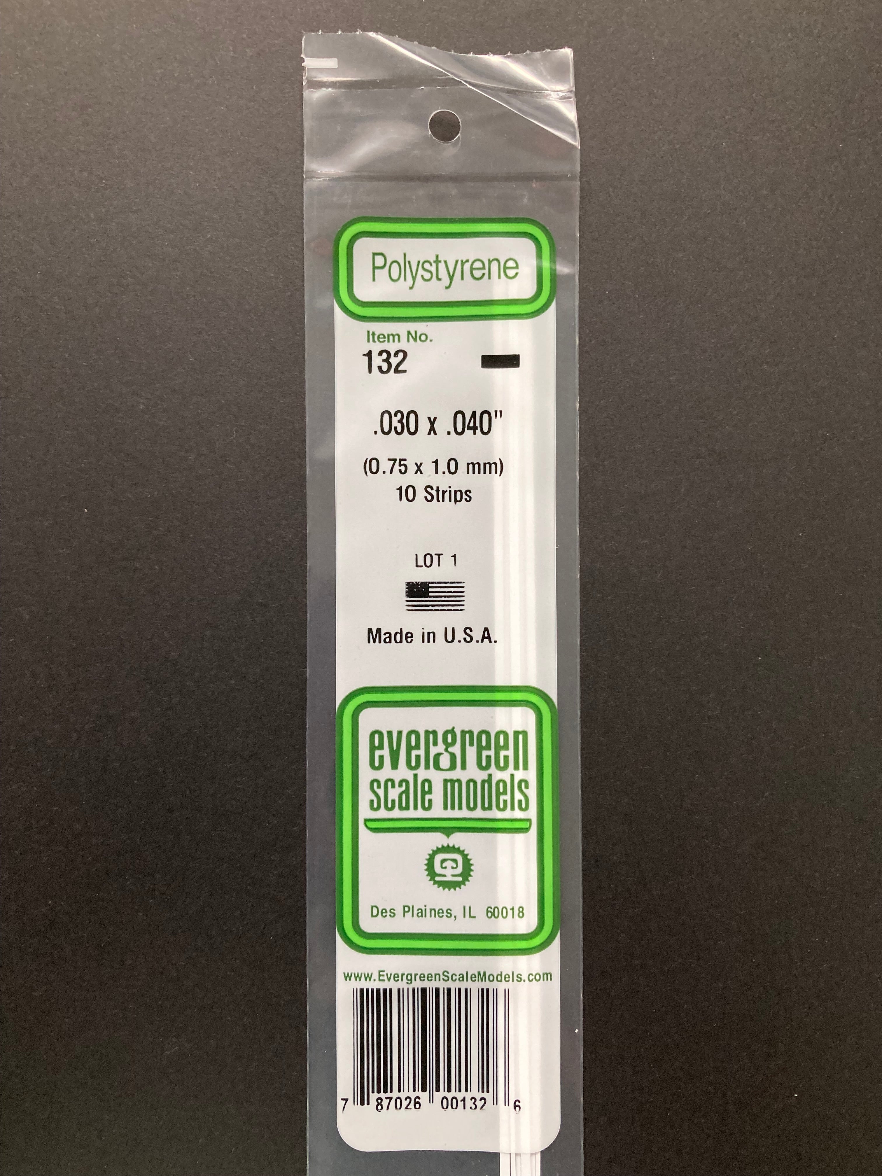 0.75 x 1.0 mm Opaque White Dimensional Polystyrene Strips (10 Strips) Item No: 132