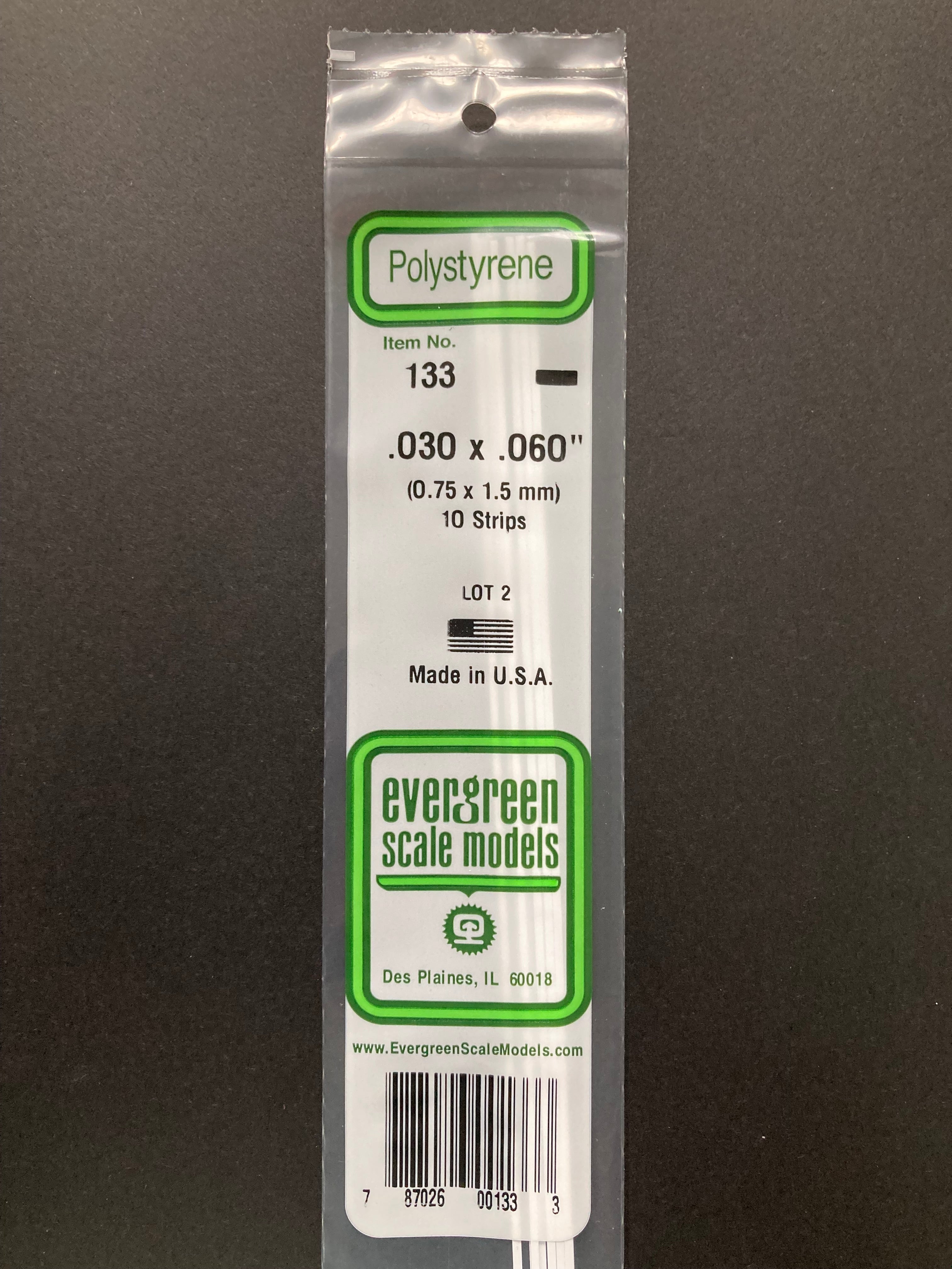 0.75 x 1.5 mm Opaque White Dimensional Polystyrene Strips (10 Strips) Item No: 133