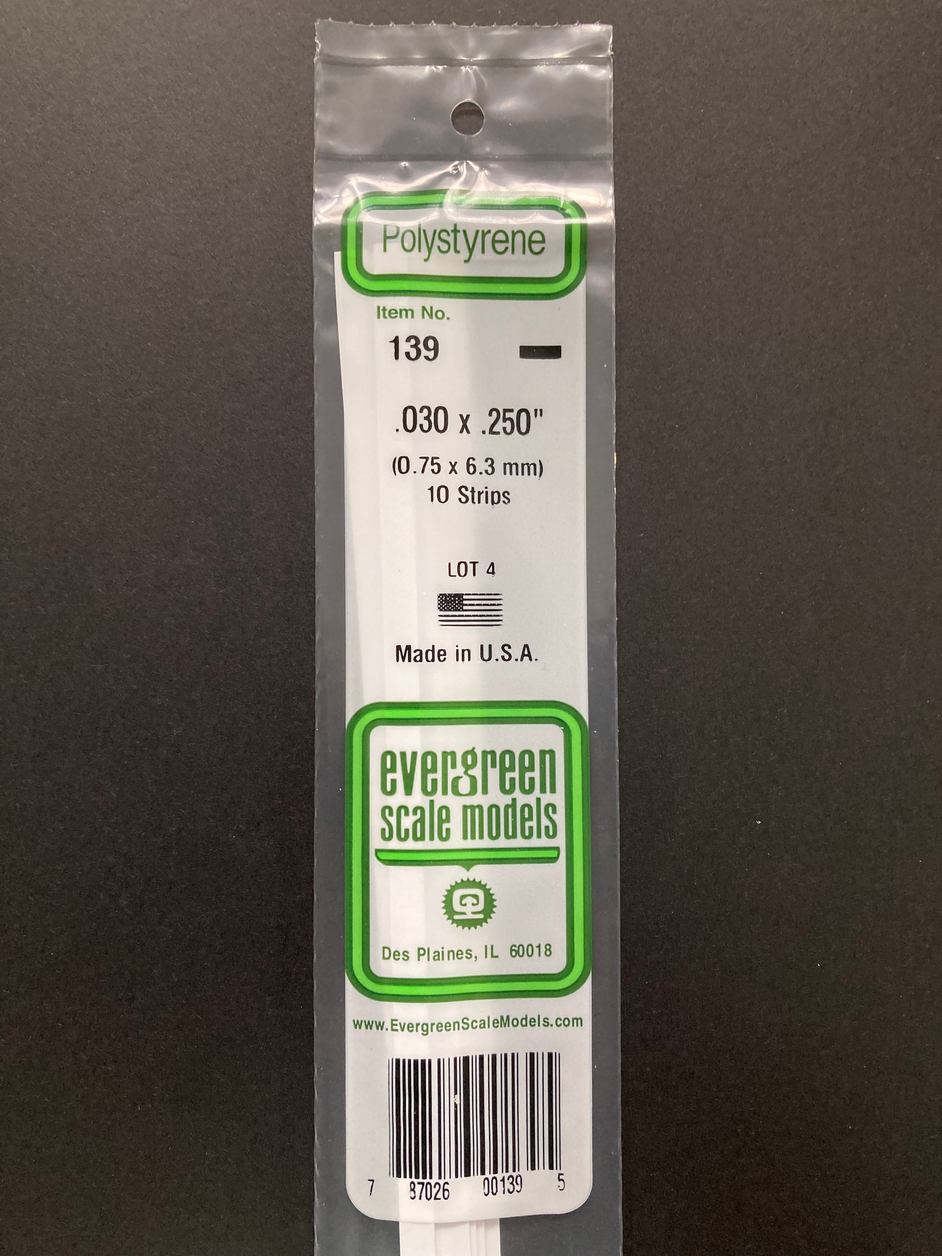 0.75 x 6.3 mm Opaque White Dimensional Polystyrene Strips (10 Strips) Item No: 139