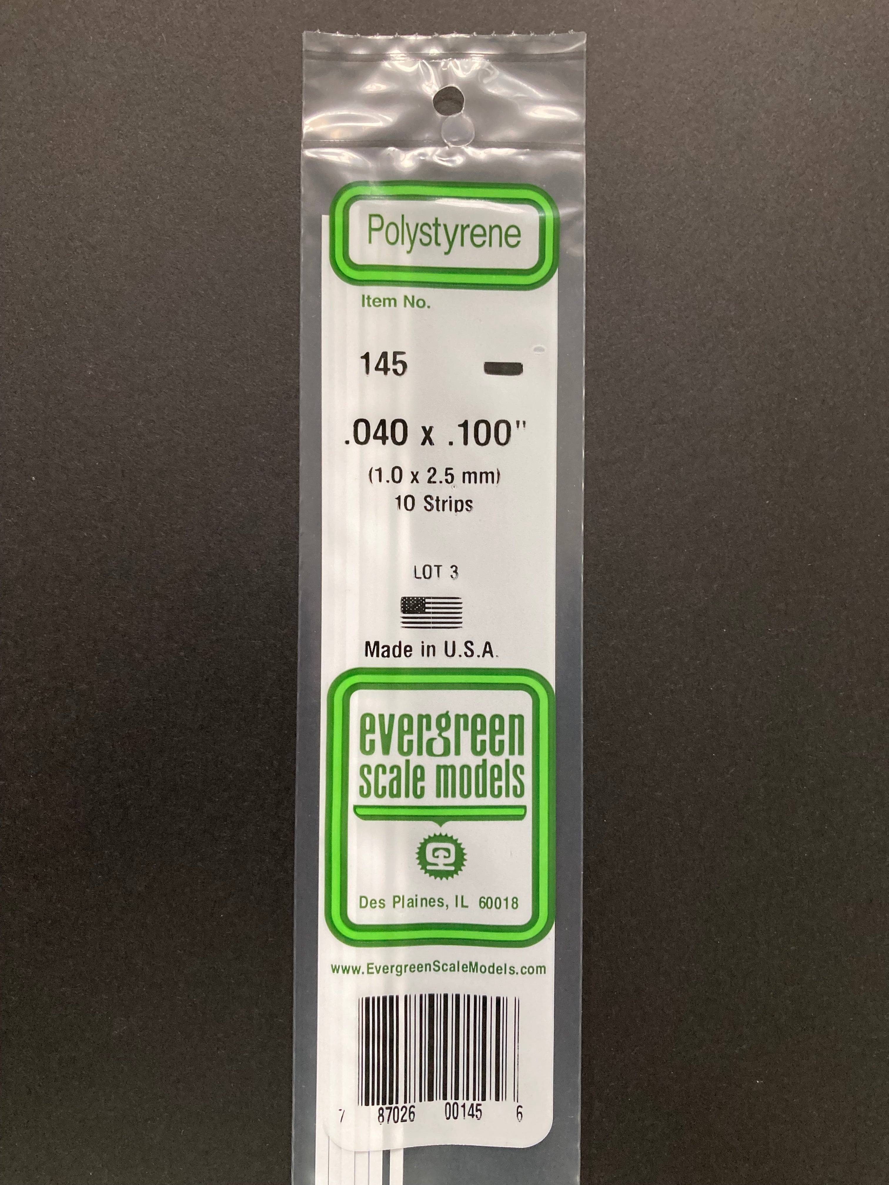 1.0 x 2.5 mm Opaque White Dimensional Polystyrene Strips (10 Strips) Item No: 145