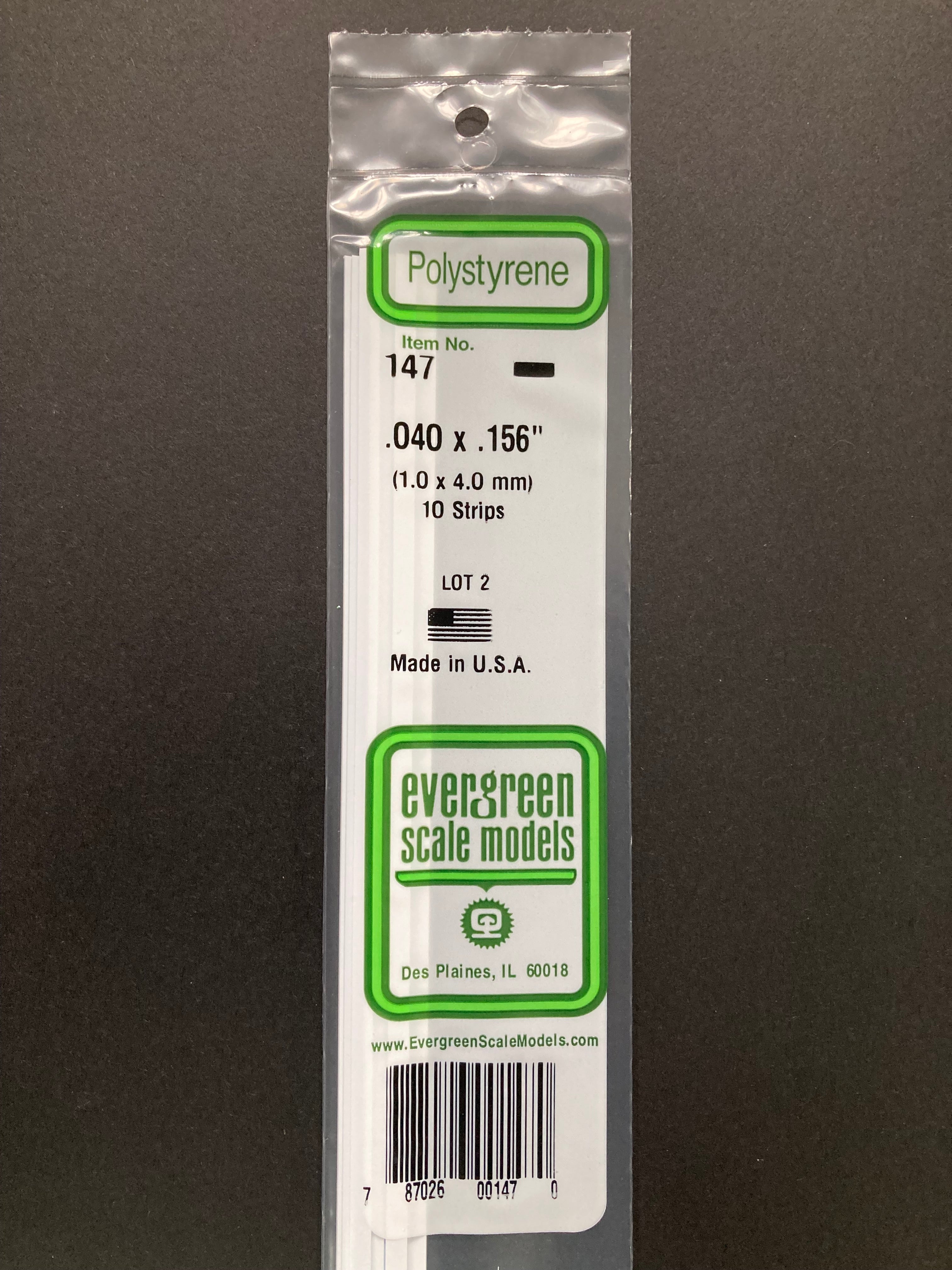 1.0 x 4.0 mm Opaque White Dimensional Polystyrene Strips (10 Strips) Item No: 147