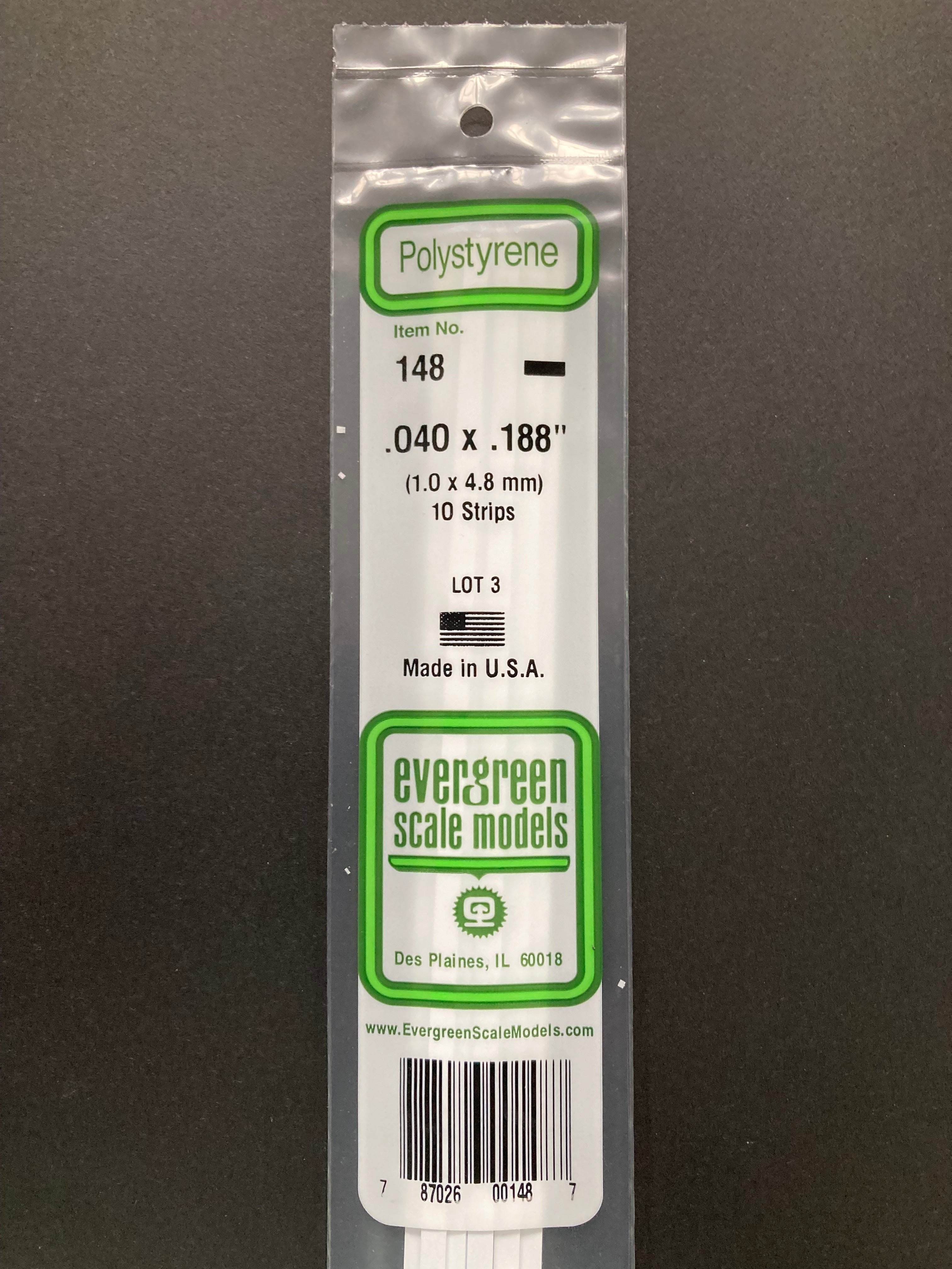 1.0 x 4.8 mm Opaque White Dimensional Polystyrene Strips (10 Strips) Item No: 148