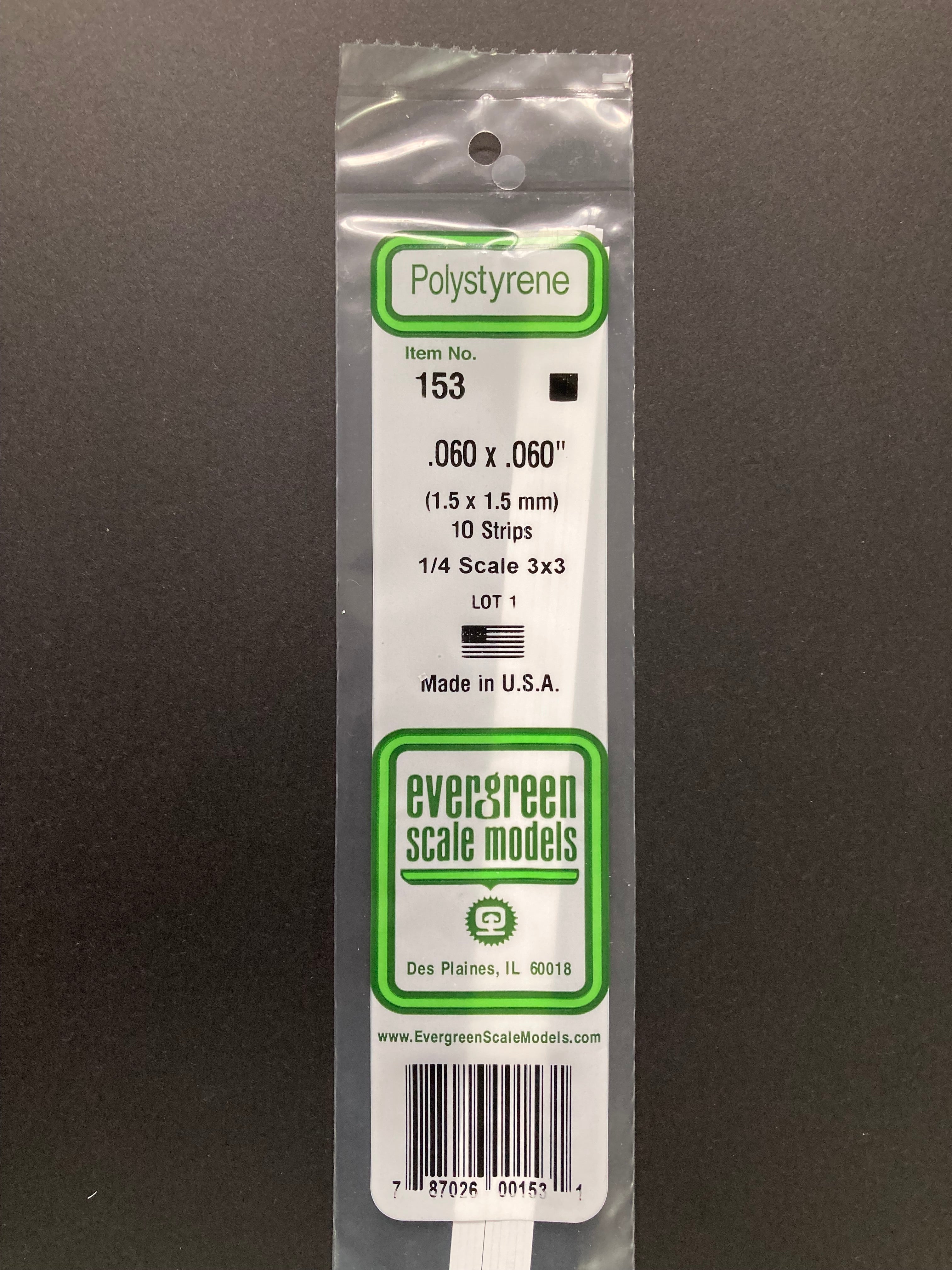 1.5 x 1.5 mm Opaque White Dimensional Polystyrene Strips (10 Strips) Item No: 153