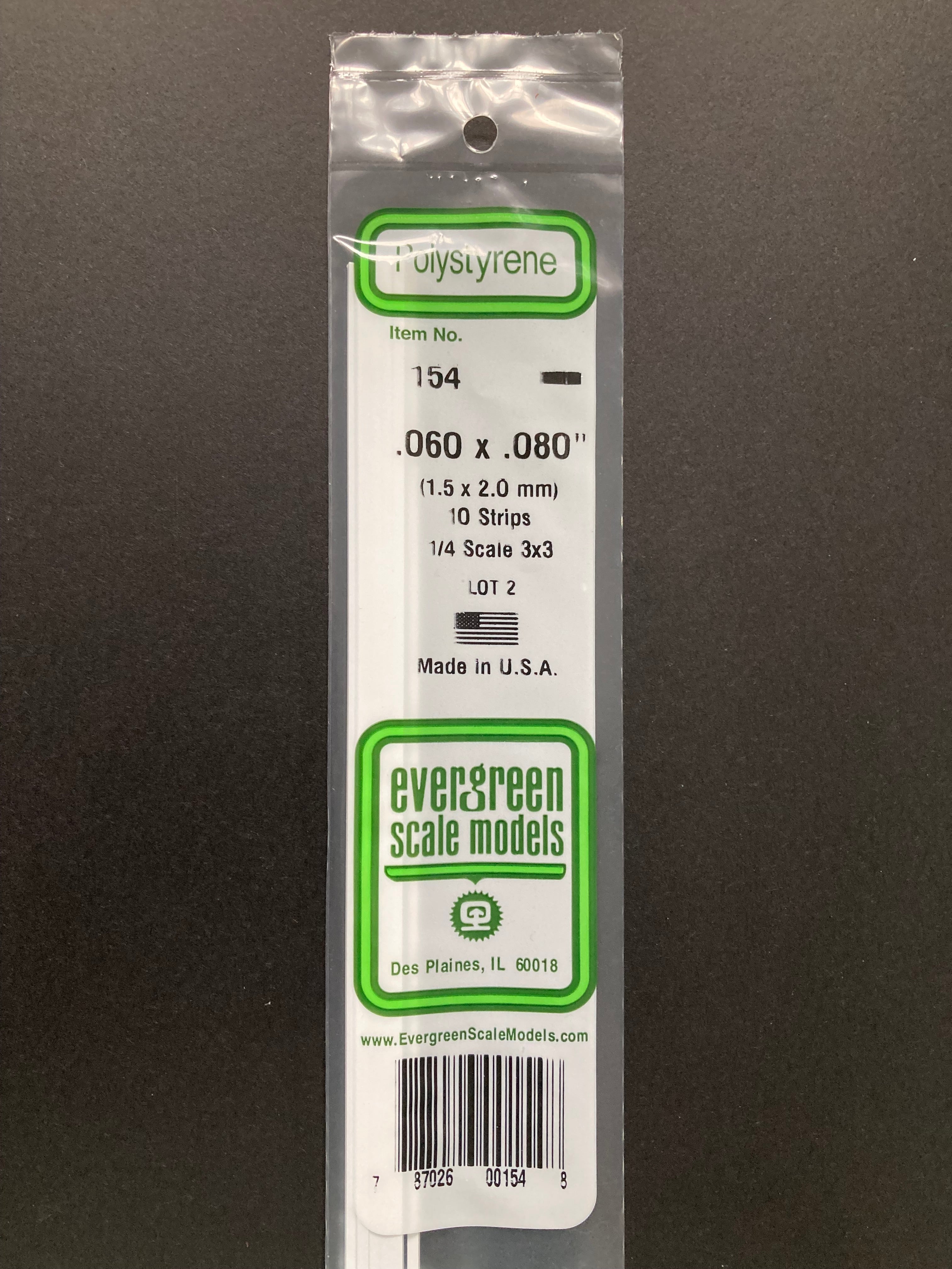 1.5 x 2.0 mm Opaque White Dimensional Polystyrene Strips (10 Strips) Item No: 154