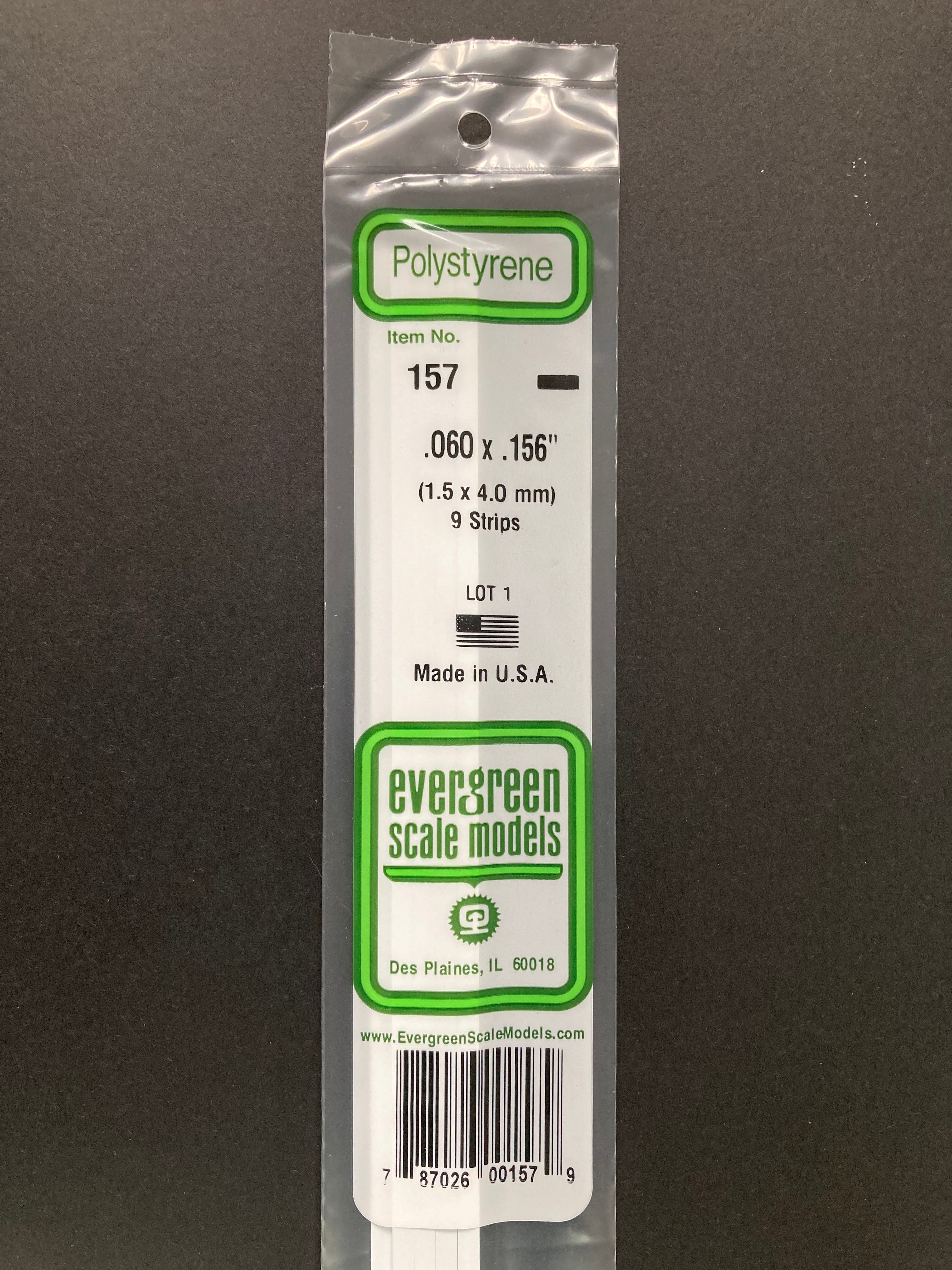 1.5 x 4.0 mm Opaque White Dimensional Polystyrene Strips (9 Strips) Item No: 157