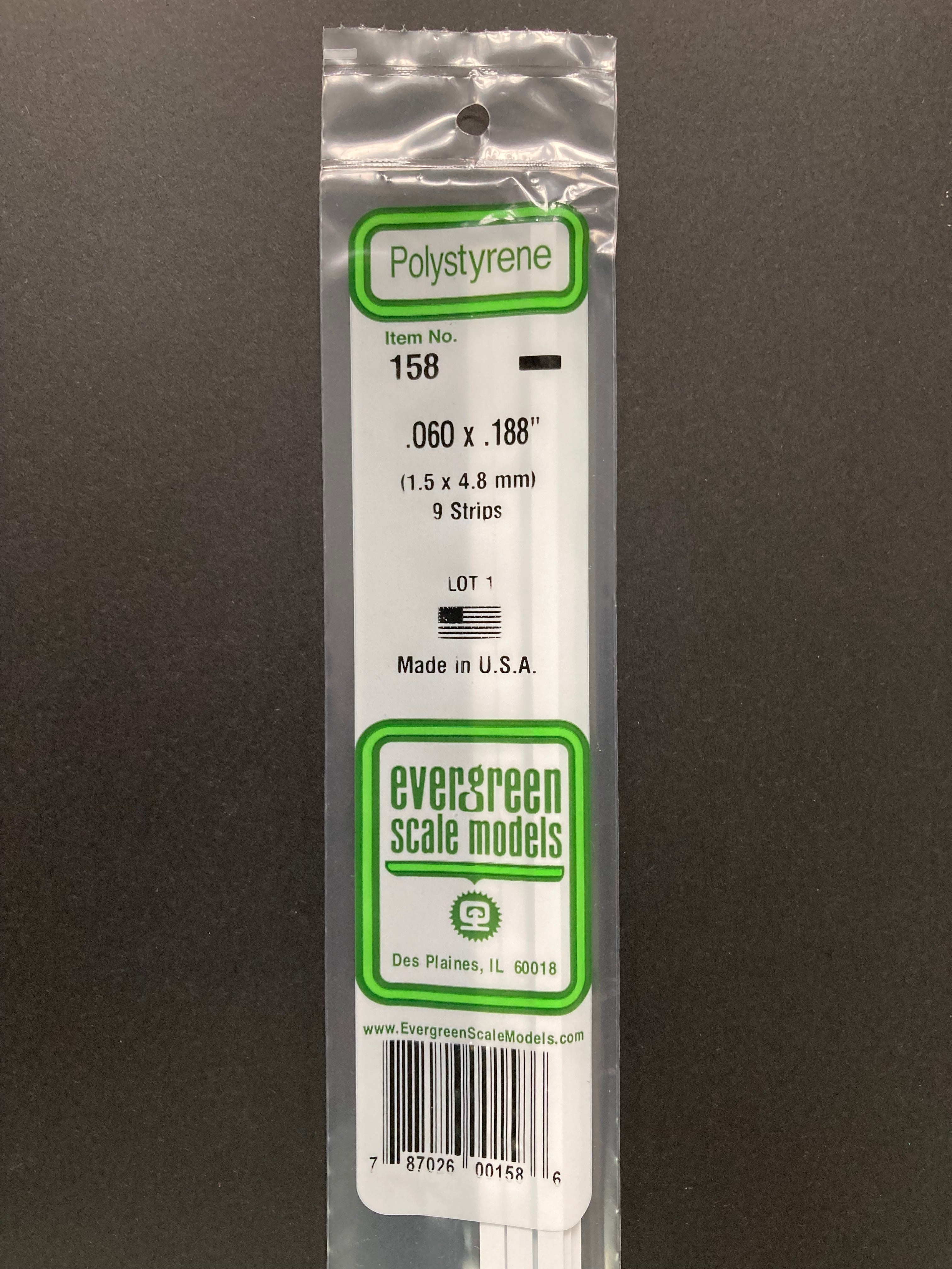 1.5 x 4.8 mm Opaque White Dimensional Polystyrene Strips (9 Strips) Item No: 158