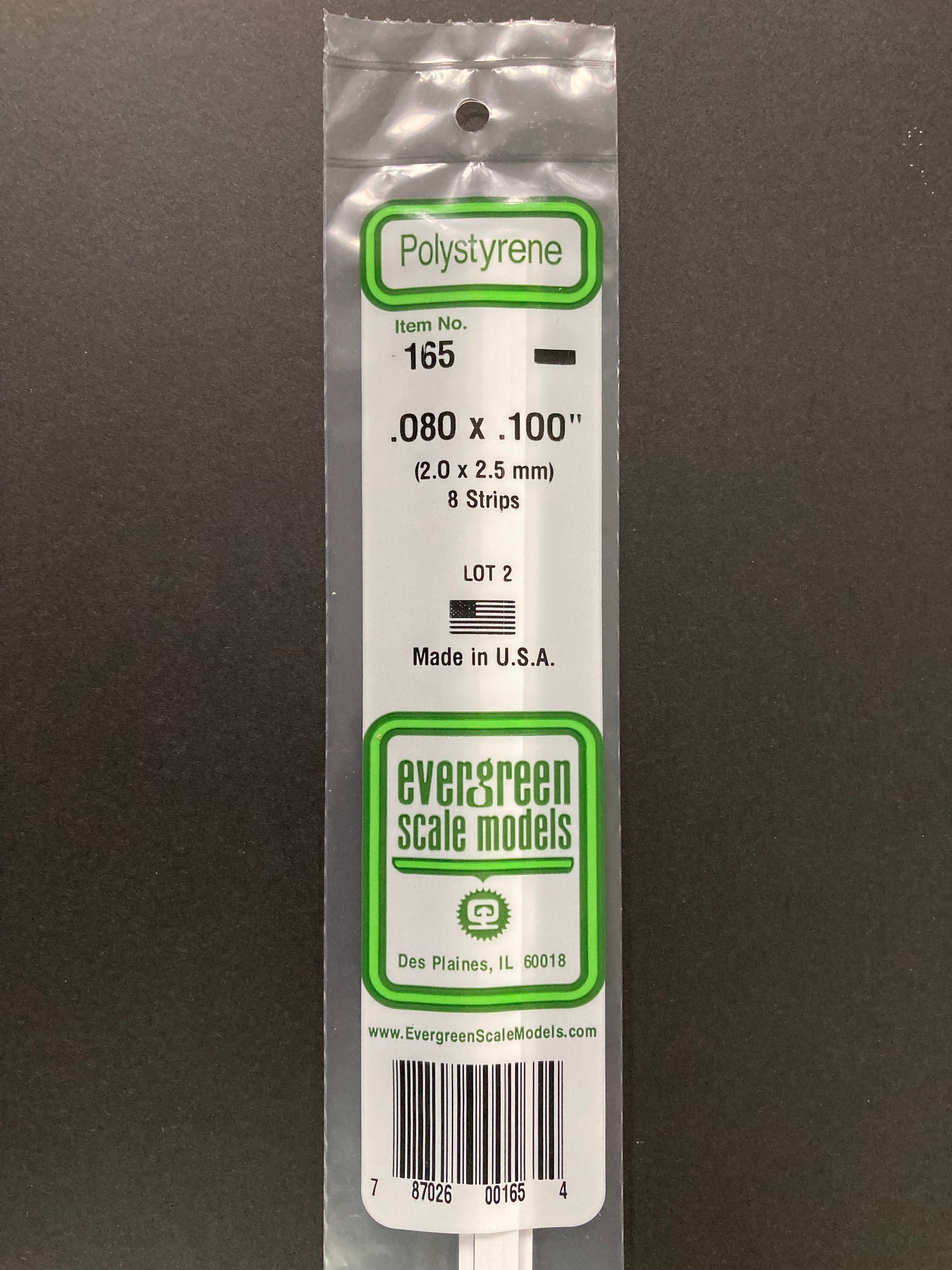 2.0 x 2.5 mm Opaque White Dimensional Polystyrene Strips (8 Strips) Item No: 165