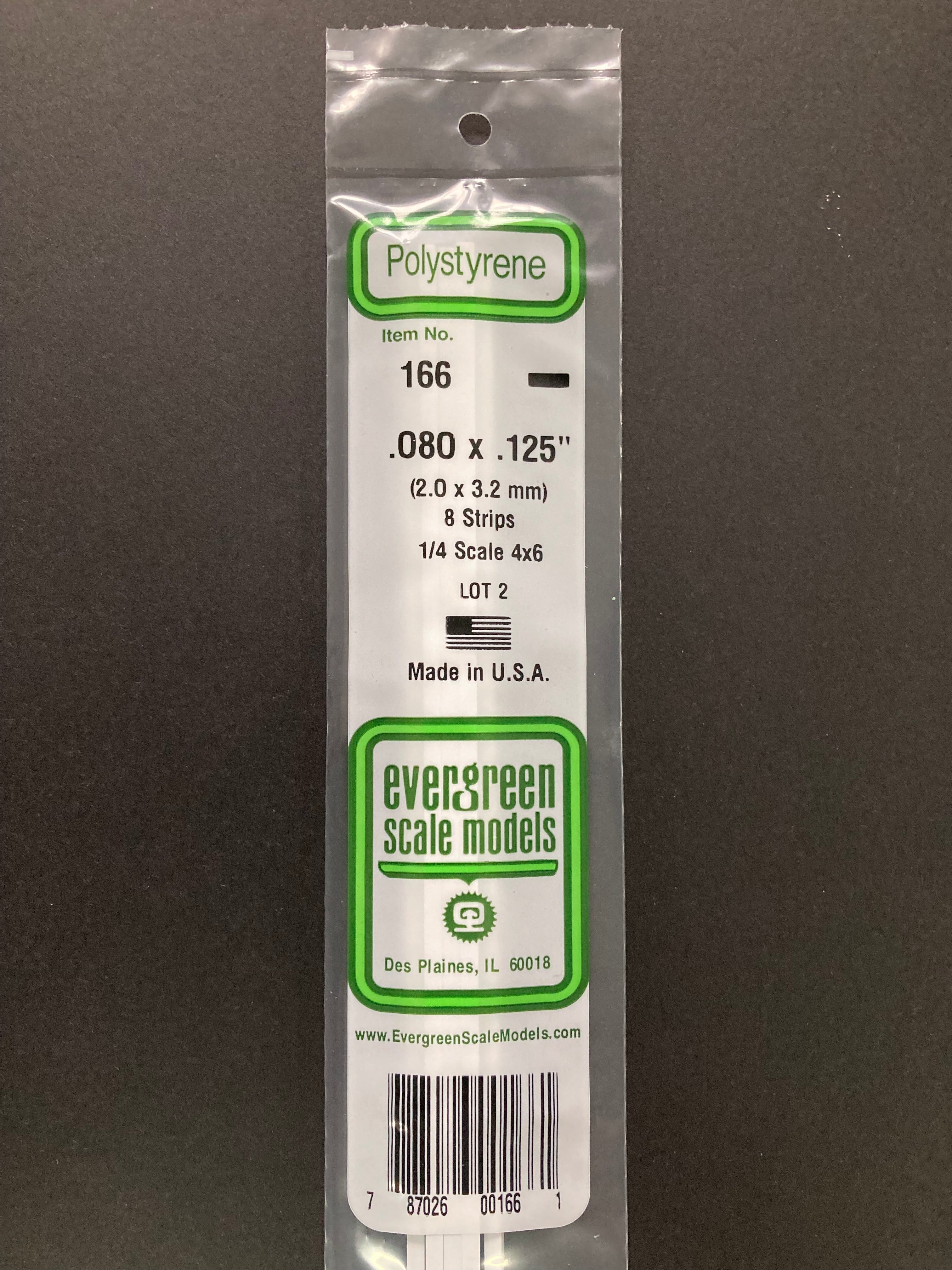 2.0 x 3.2 mm Opaque White Dimensional Polystyrene Strips (8 Strips) Item No: 166