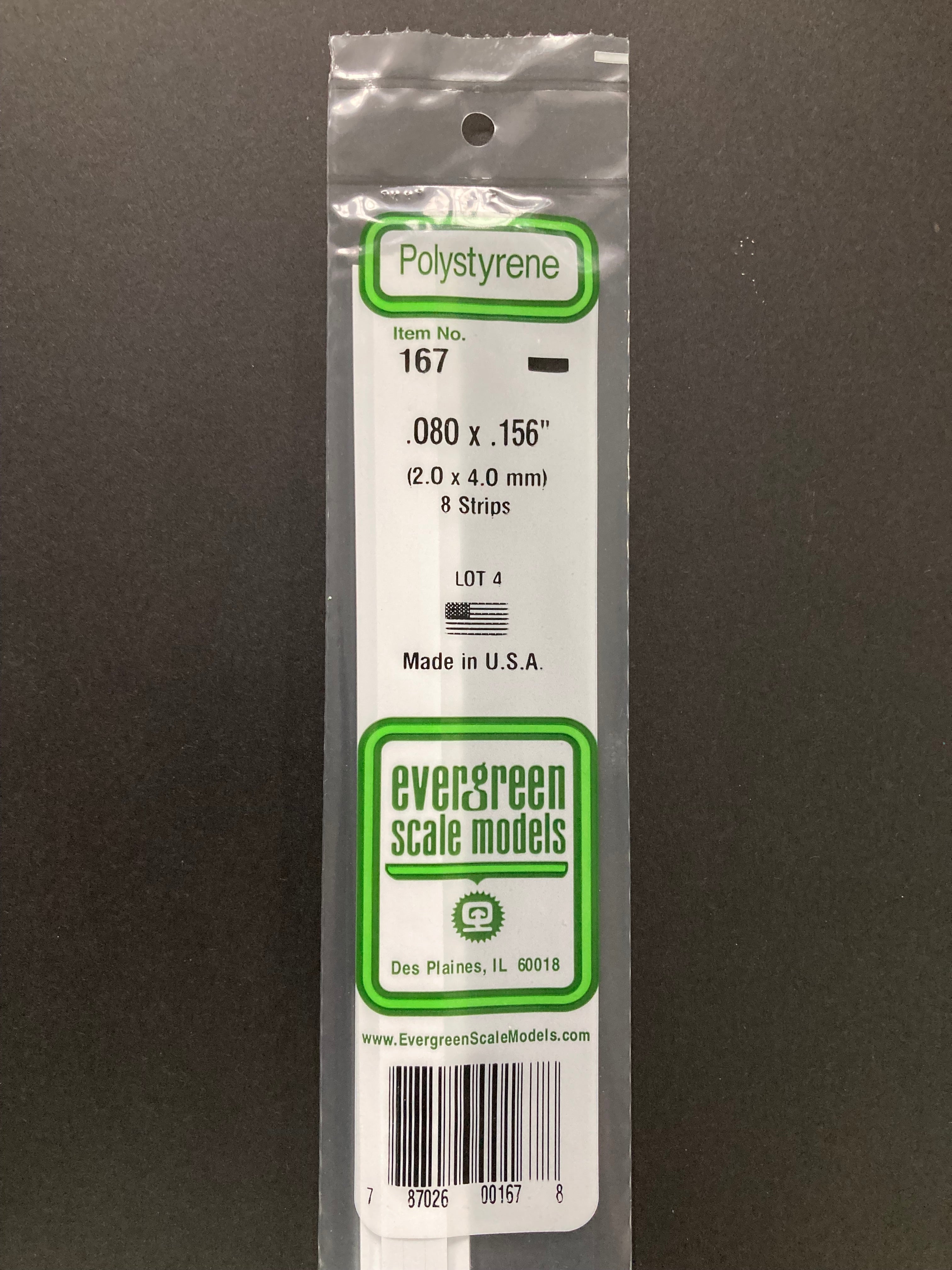 2.0 x 4.0 mm Opaque White Dimensional Polystyrene Strips (8 Strips) Item No: 167