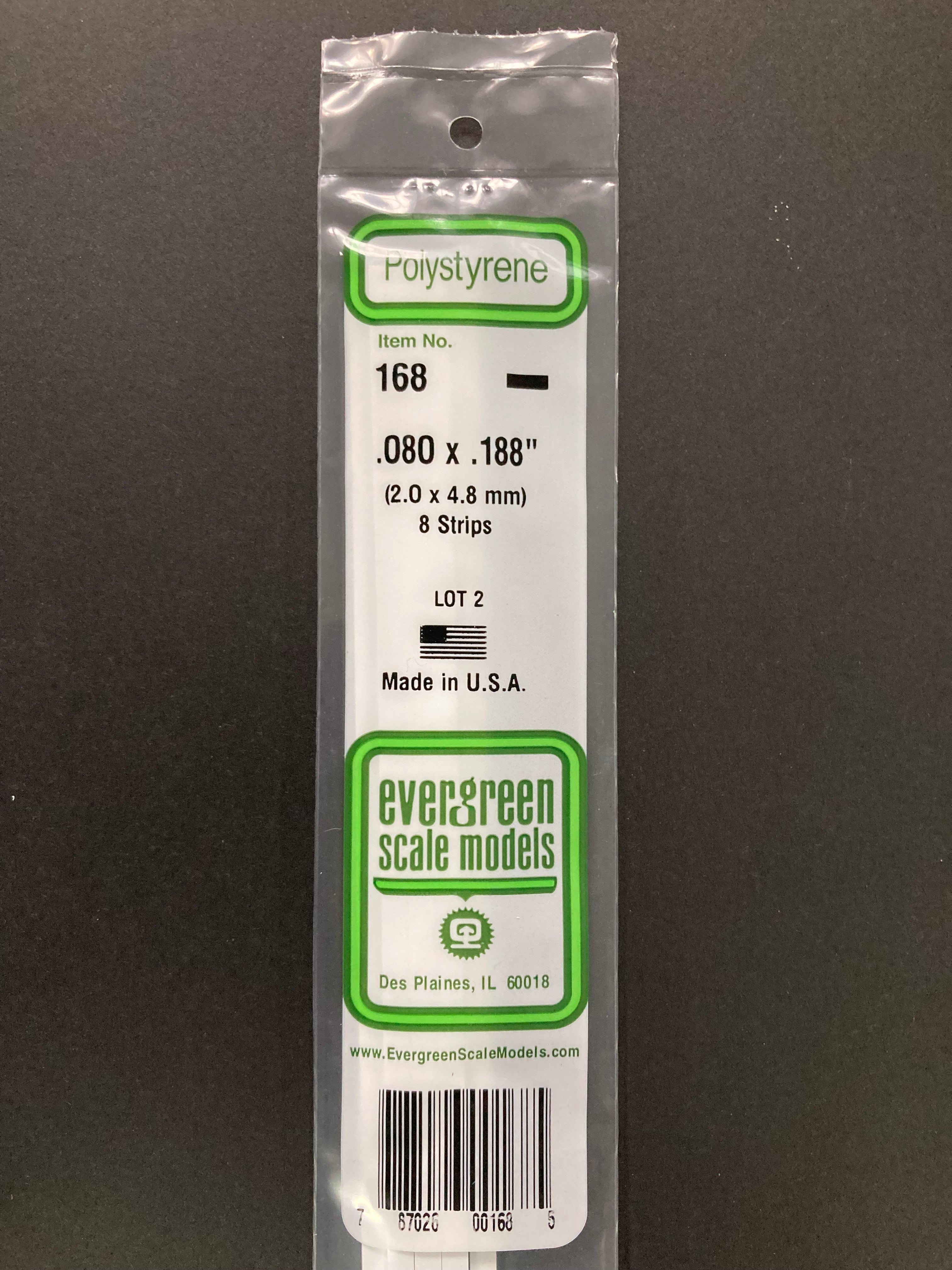 2.0 x 4.8 mm Opaque White Dimensional Polystyrene Strips (8 Strips) Item No: 168