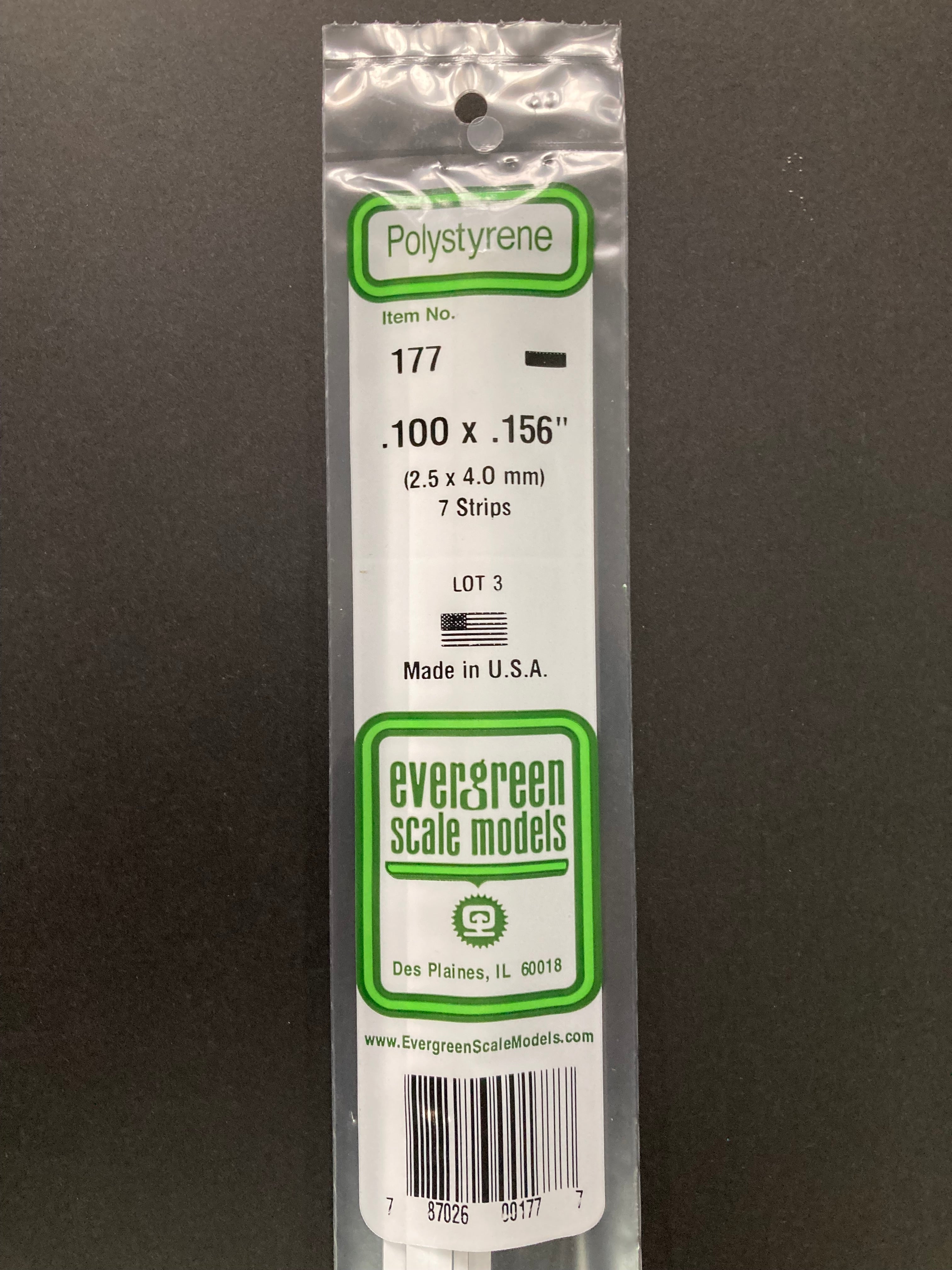 2.5 x 4.0 mm Opaque White Dimensional Polystyrene Strips (7 Strips) Item No: 177