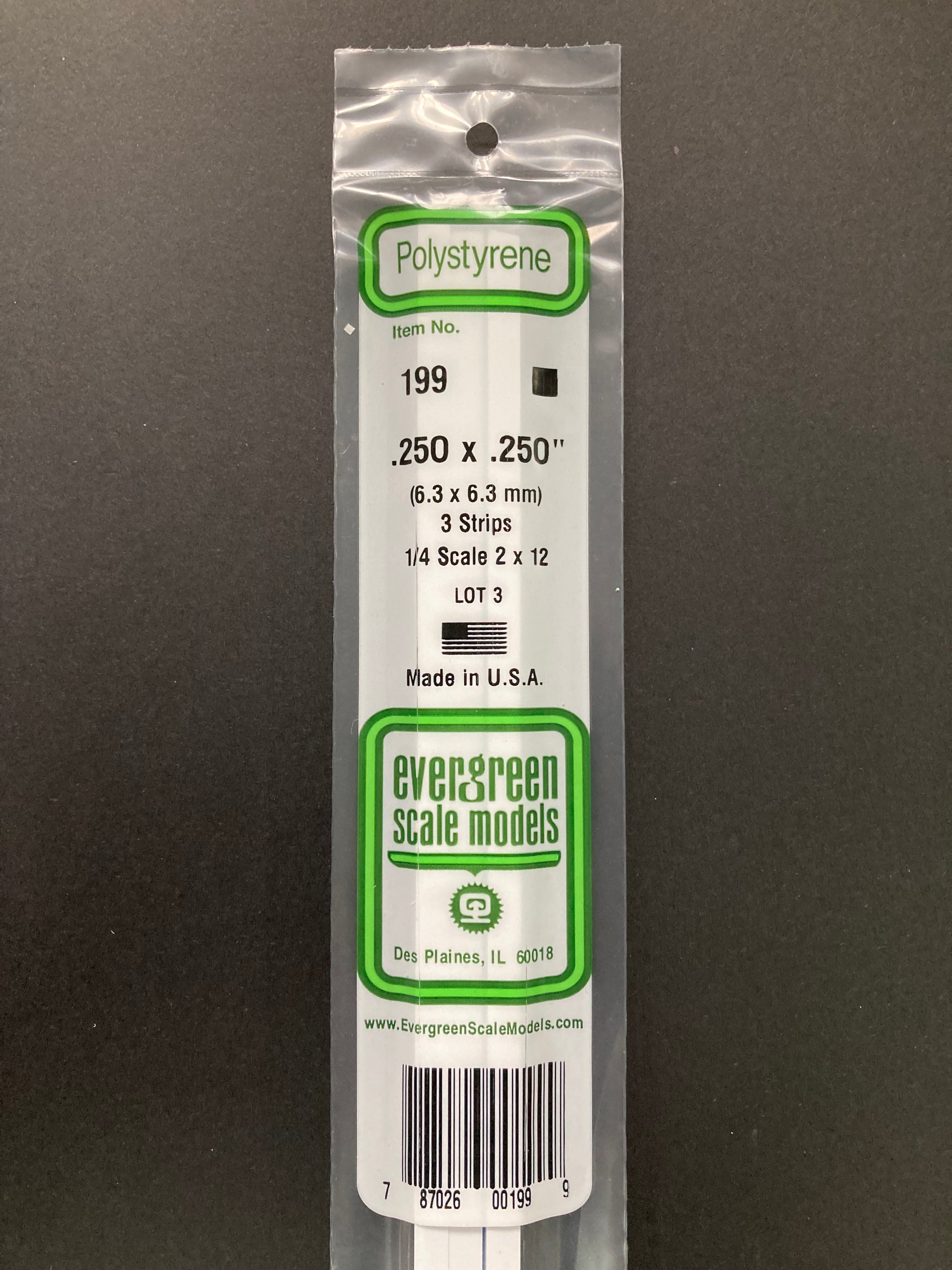 6.3 x 6.3 mm Opaque White Dimensional Polystyrene Strips (3 Strips) Item No: 199