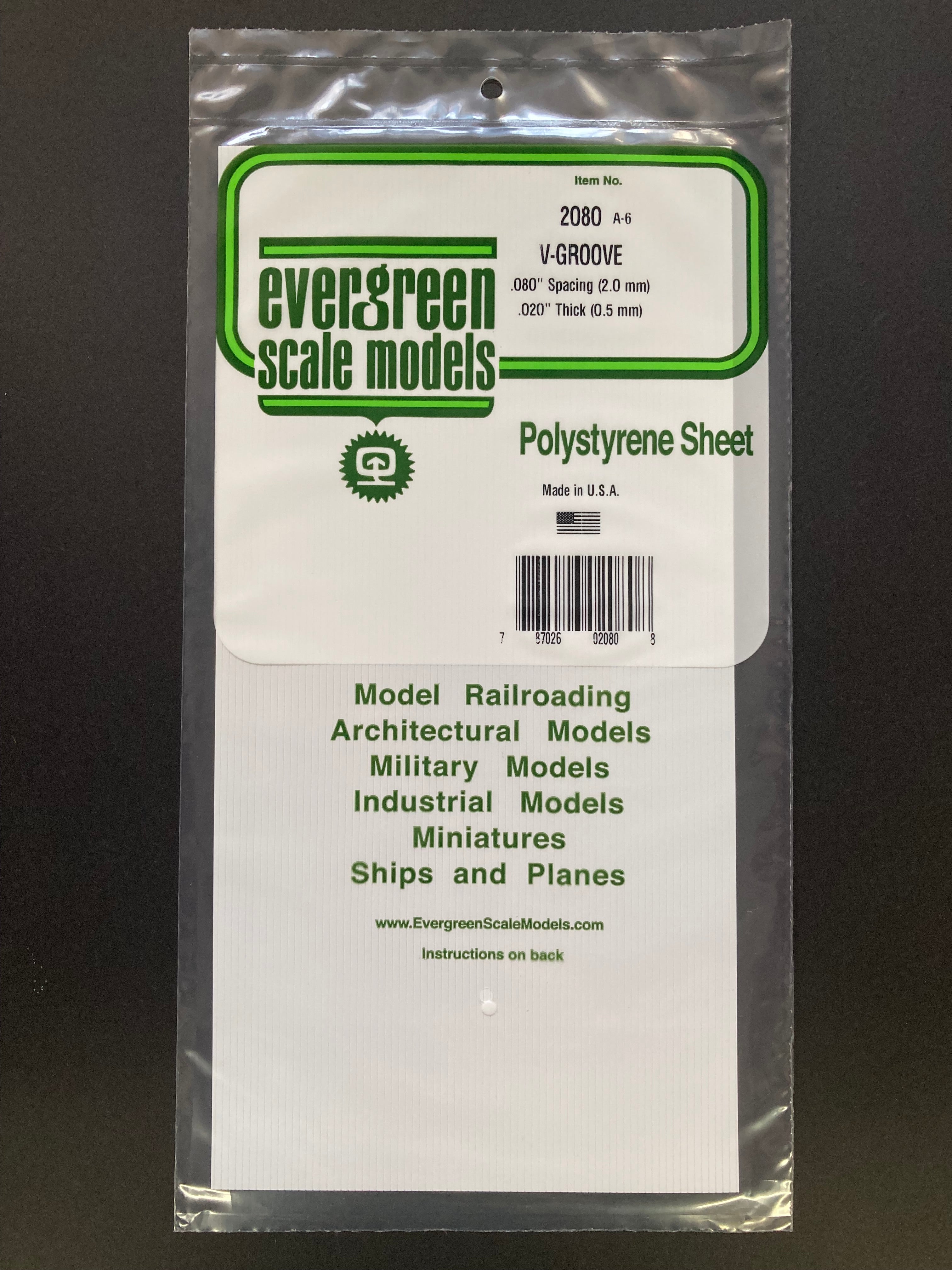 2.0 mm Spacing Opaque White Polystyrene V Groove Siding Sheet (1 Piece) Item No: 2080