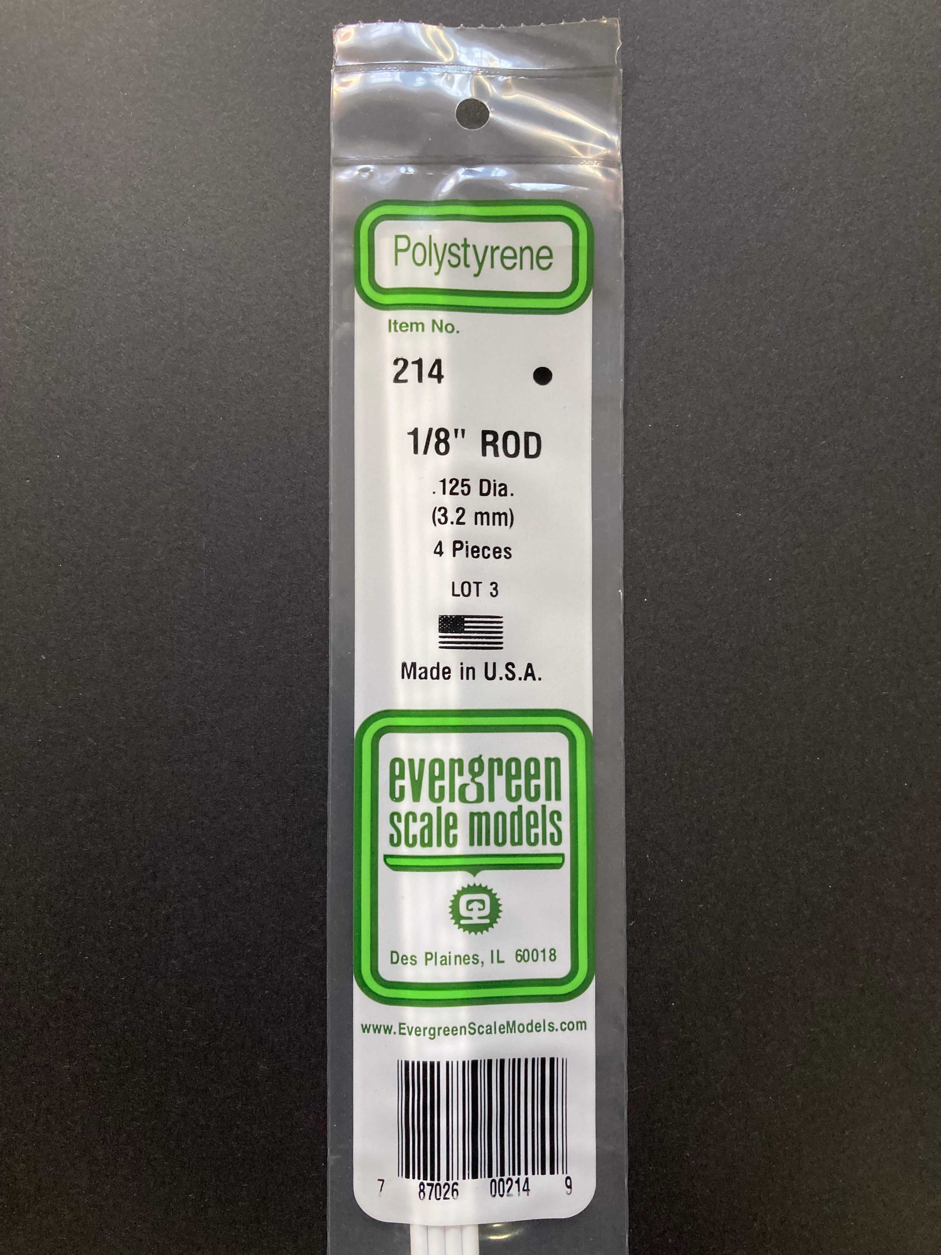 3.2 mm O.D. Opaque White Polystyrene Rods (4 Pieces) Item No: 214