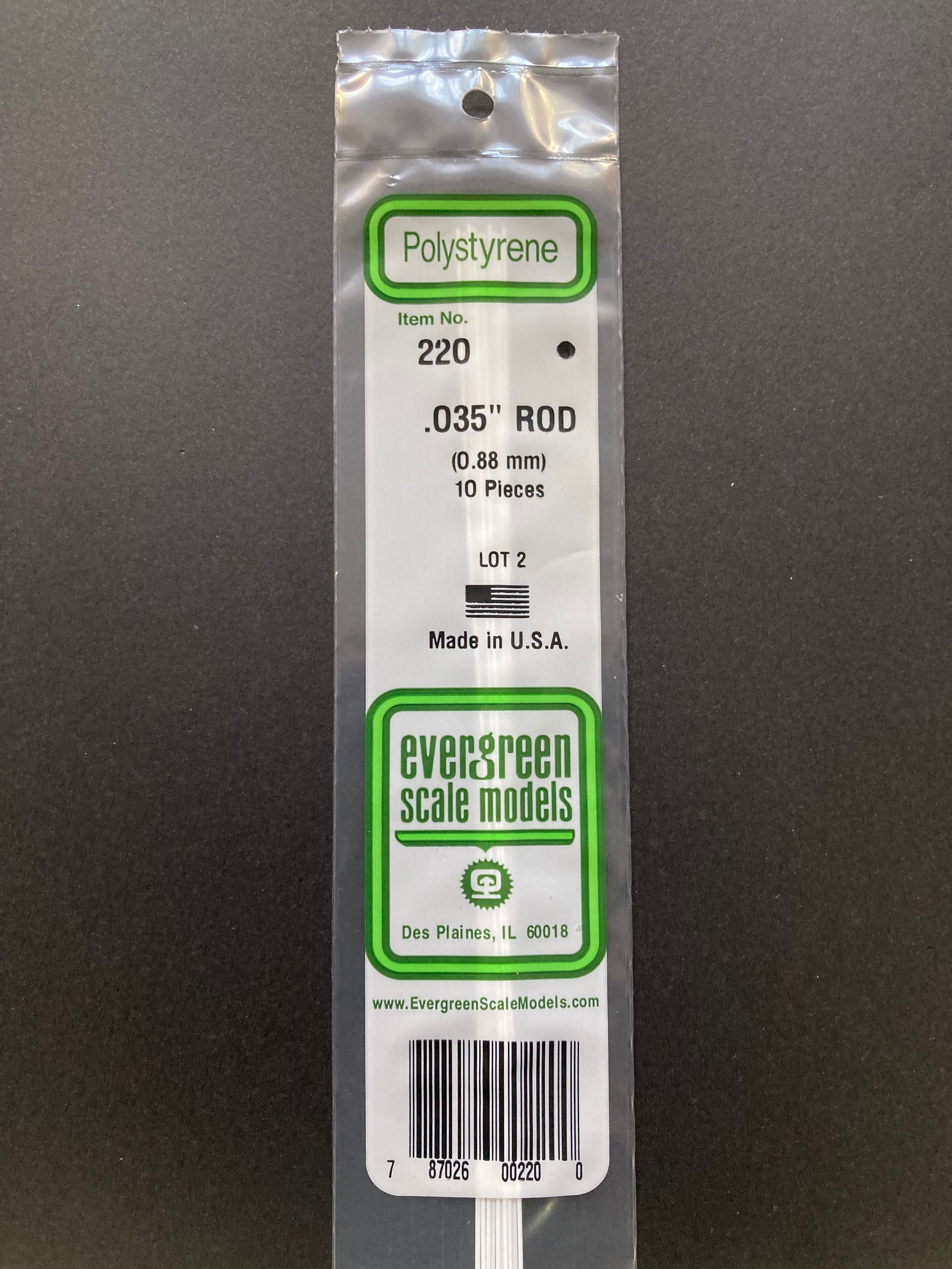 0.88 mm O.D. Opaque White Polystyrene Rods (10 Pieces) Item No: 220