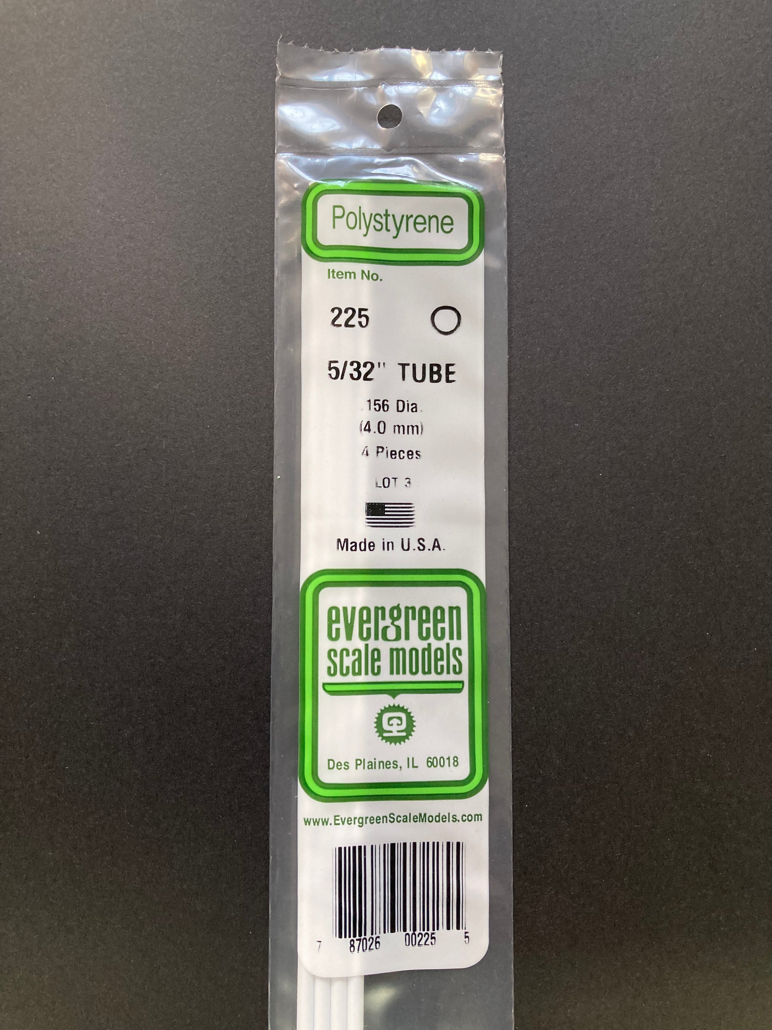 4.0 mm O.D. Opaque White Polystyrene Round Tubing (4 Pieces) Item No: 225