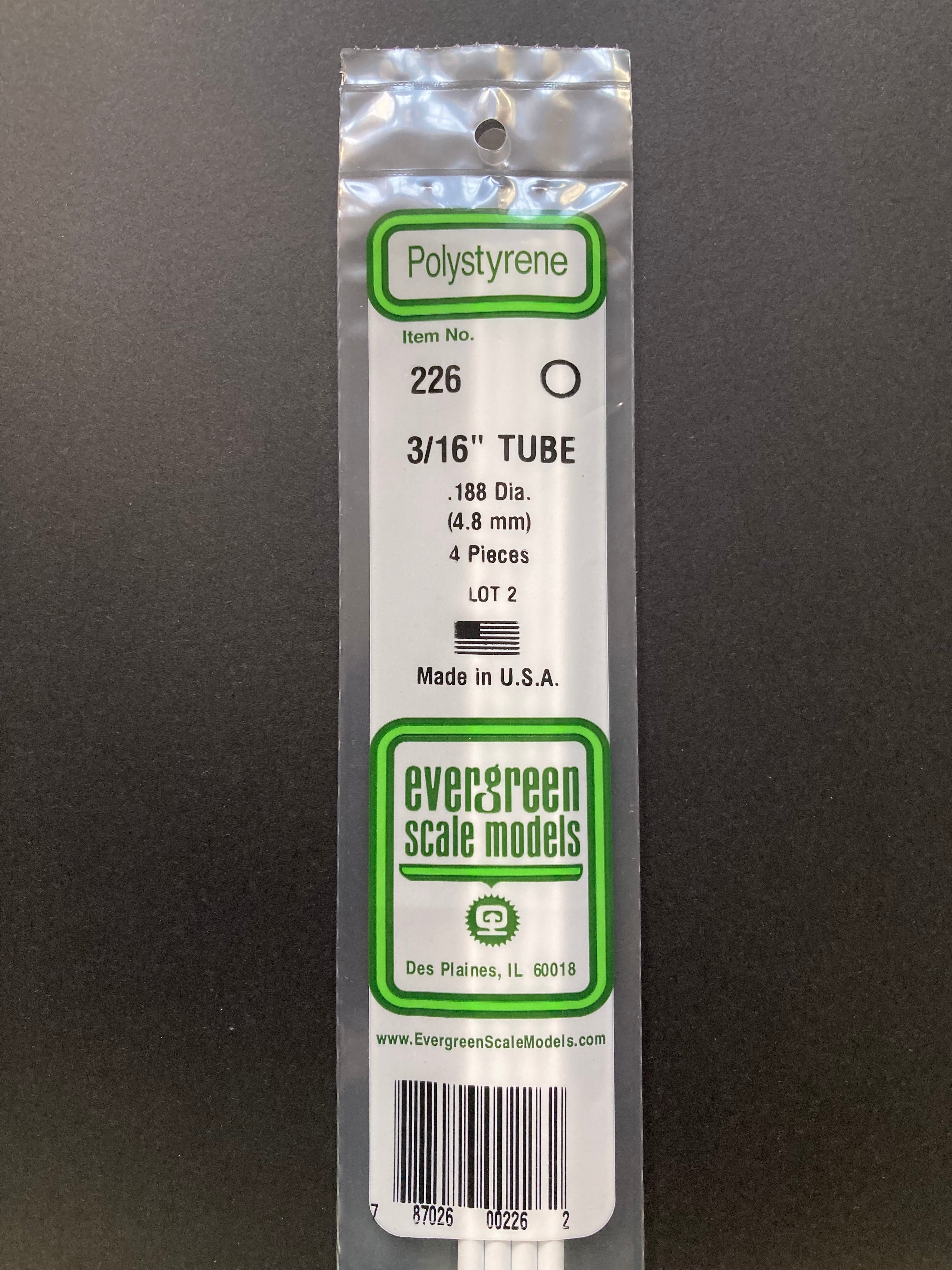 4.8 mm O.D. Opaque White Polystyrene Round Tubing (4 Pieces) Item No: 226