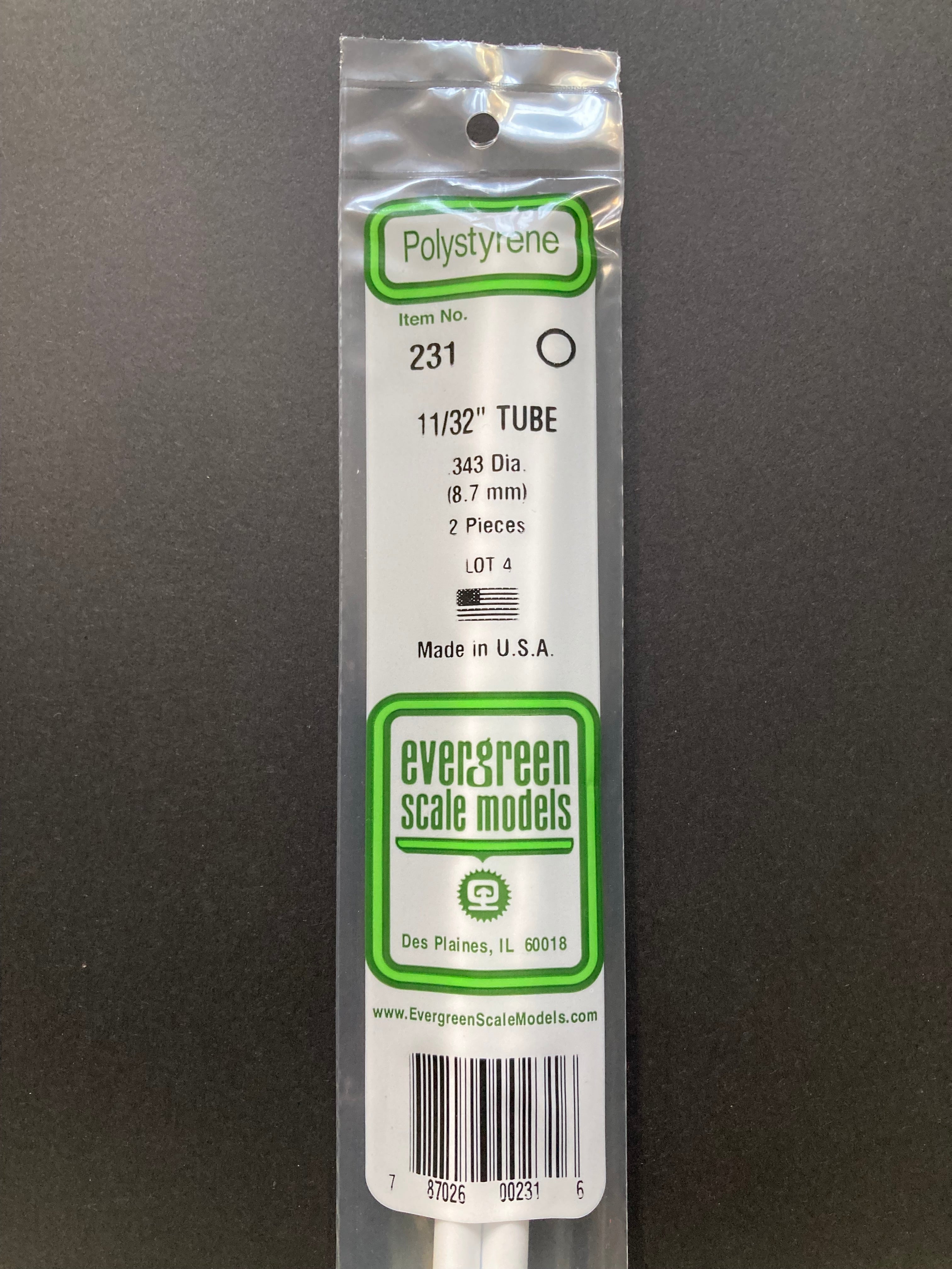 8.7 mm O.D. Opaque White Polystyrene Round Tubing (2 Pieces) Item No: 231