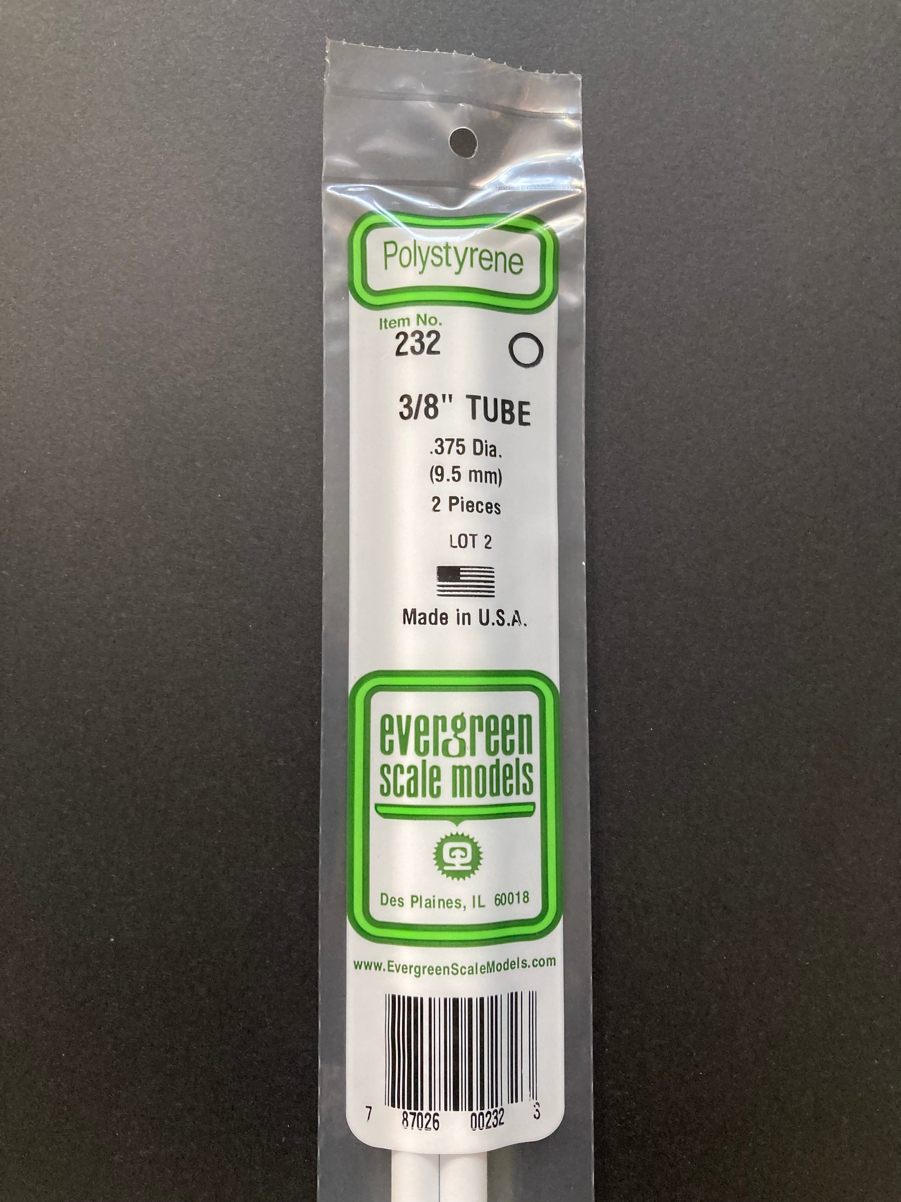 9.5 mm O.D. Opaque White Polystyrene Round Tubing (2 Pieces) Item No: 232