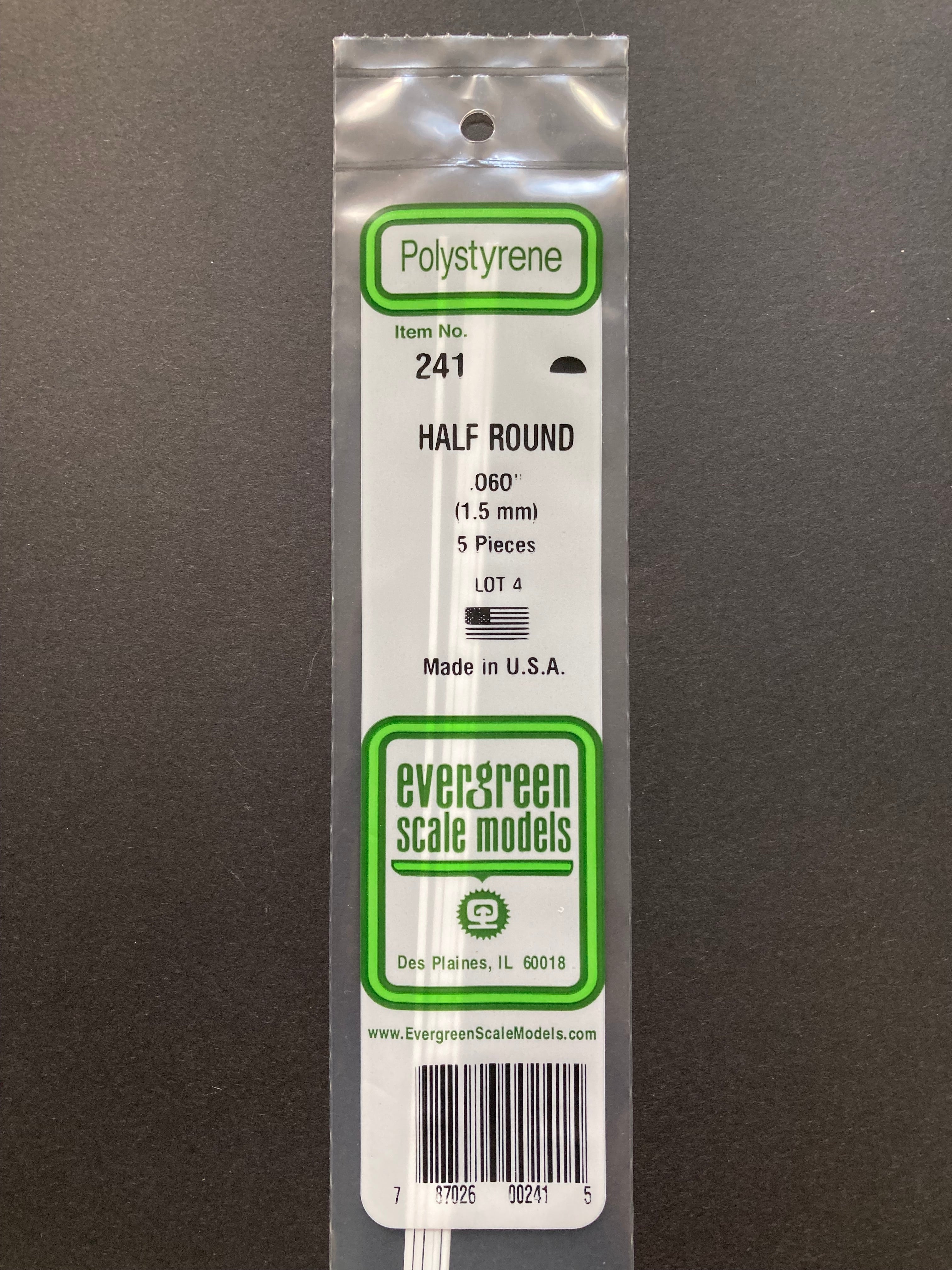 1.5 mm Opaque White Polystyrene Half Round Strips (5 Pieces) Item No: 241