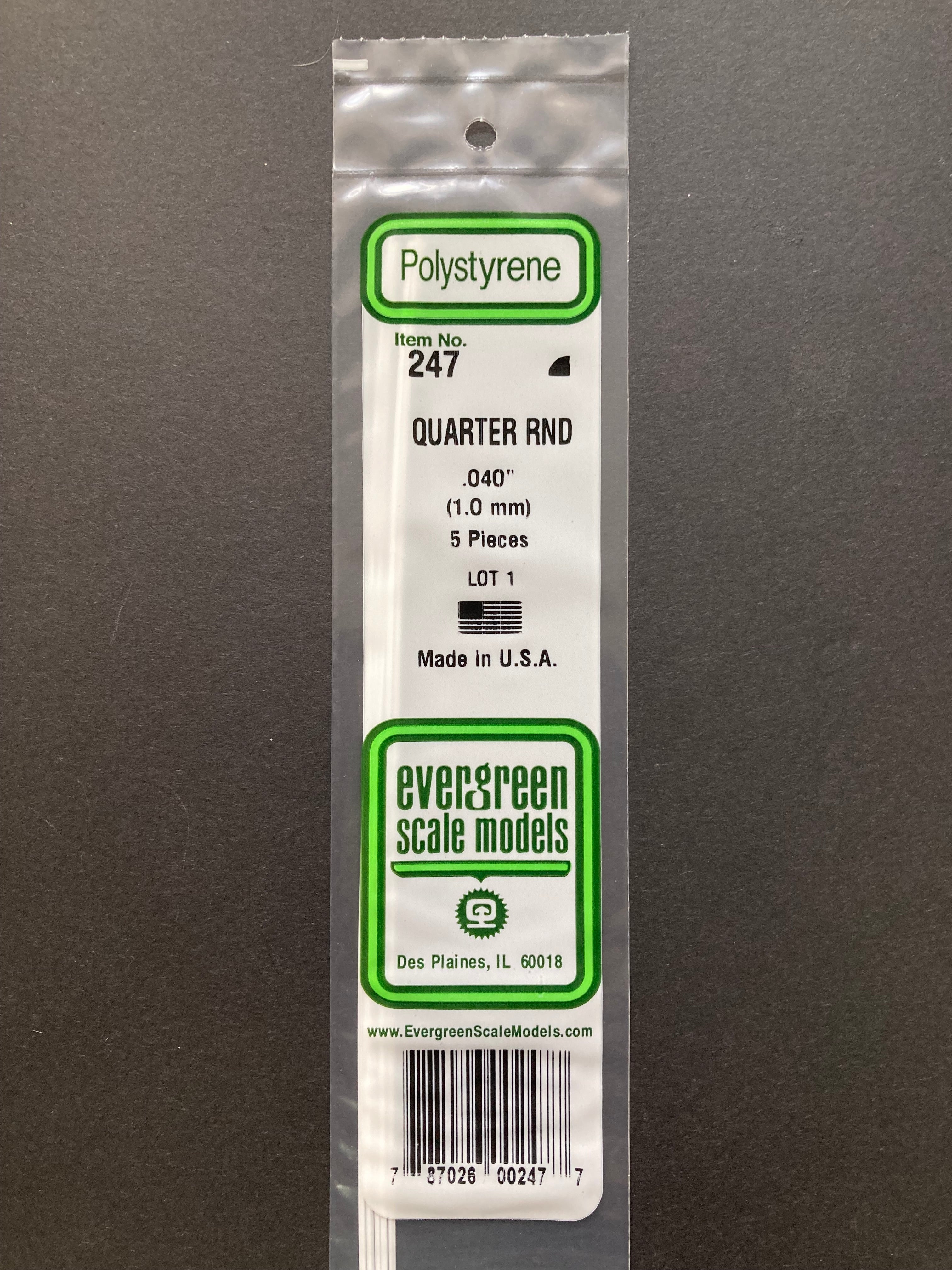 1.0 mm Opaque White Polystyrene Quarter Round Strips (5 Pieces) Item No: 247