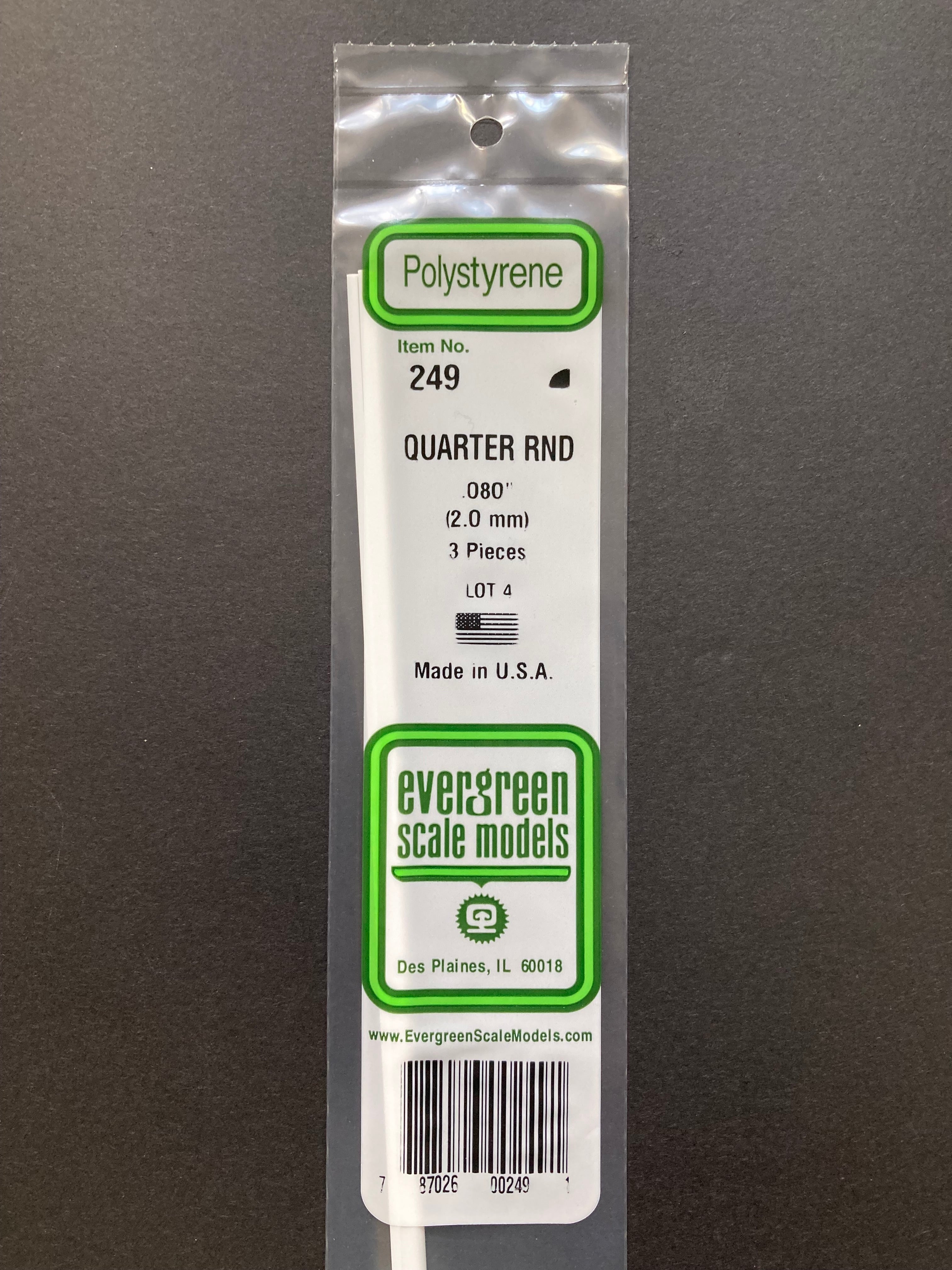 2.0 mm Opaque White Polystyrene Quarter Round Strips (3 Pieces) Item No: 249