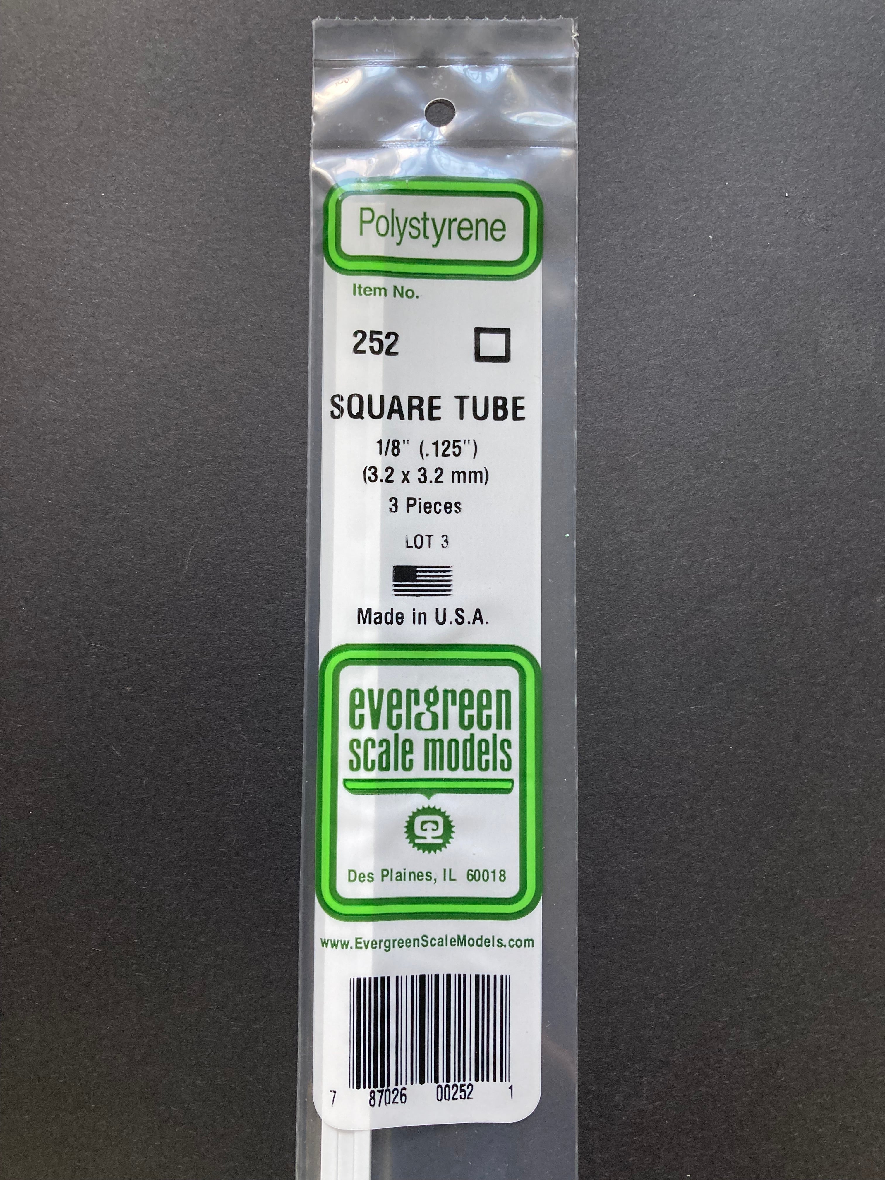 3.2 x 3.2 mm O.D. Opaque White Polystyrene Square Tubing (3 Pieces) Item No: 252