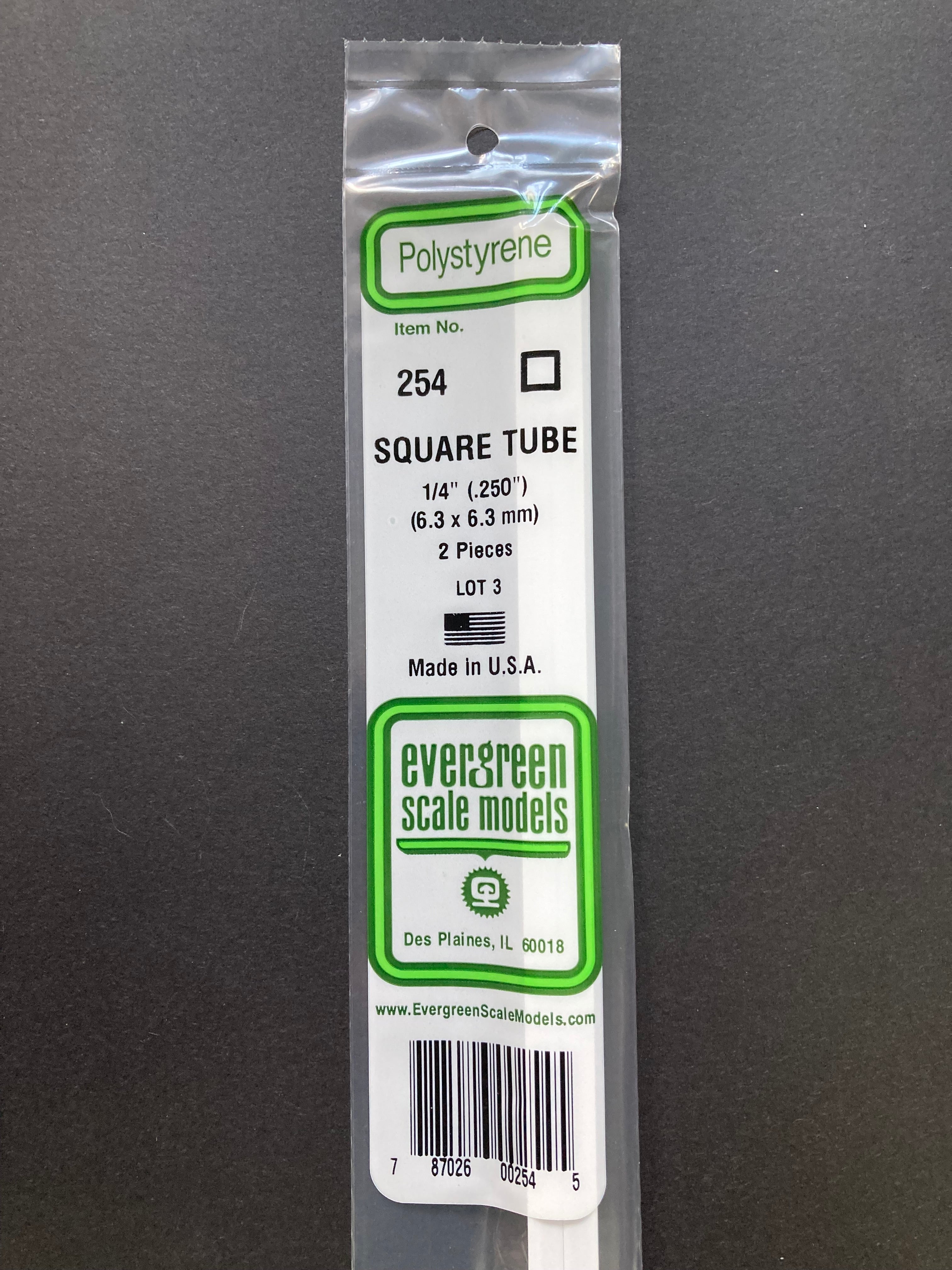 6.3 x 6.3 mm O.D. Opaque White Polystyrene Square Tubing (2 Pieces) Item No: 254