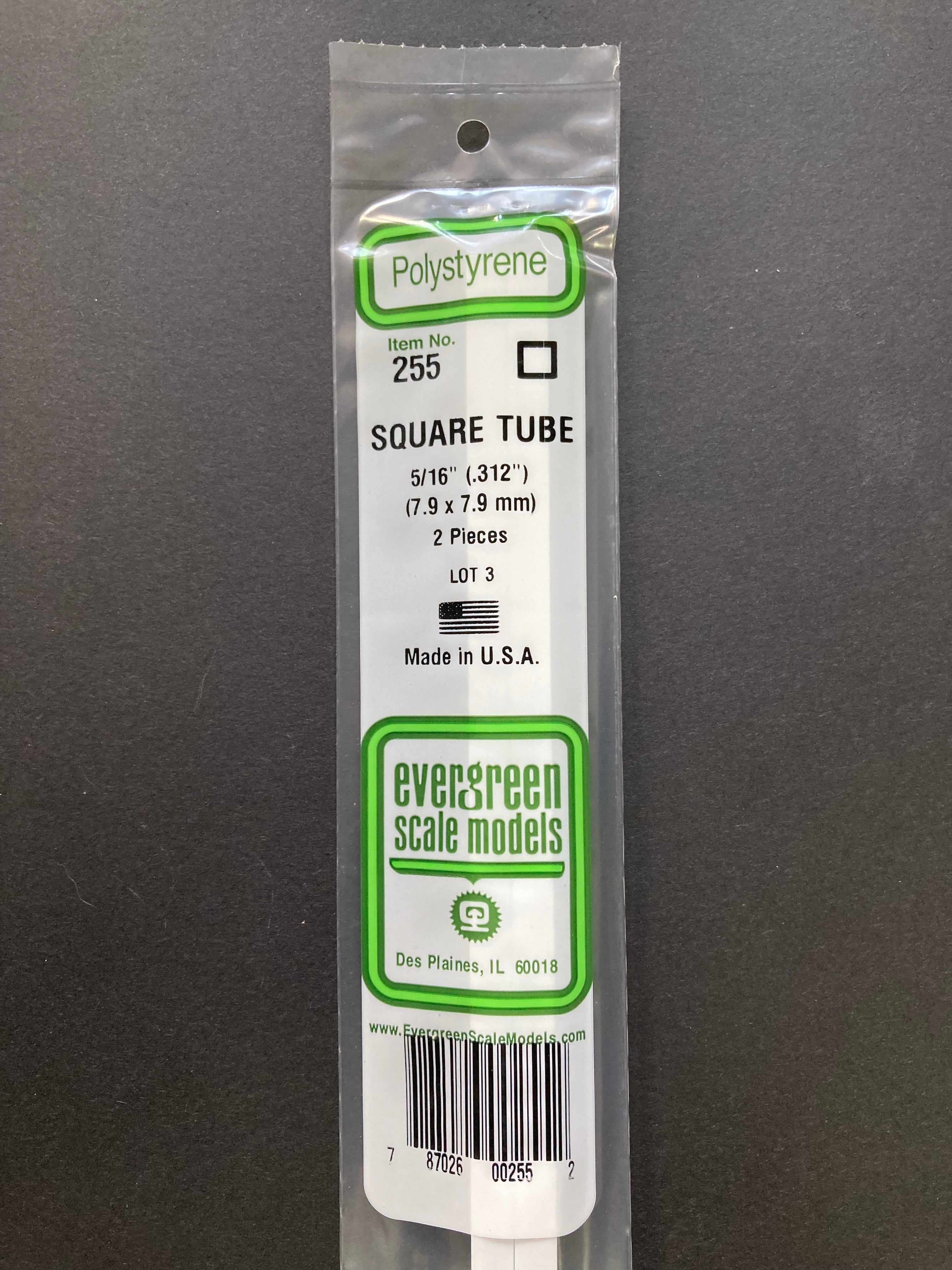 7.9 x 7.9 mm O.D. Opaque White Polystyrene Square Tubing (2 Pieces) Item No: 255