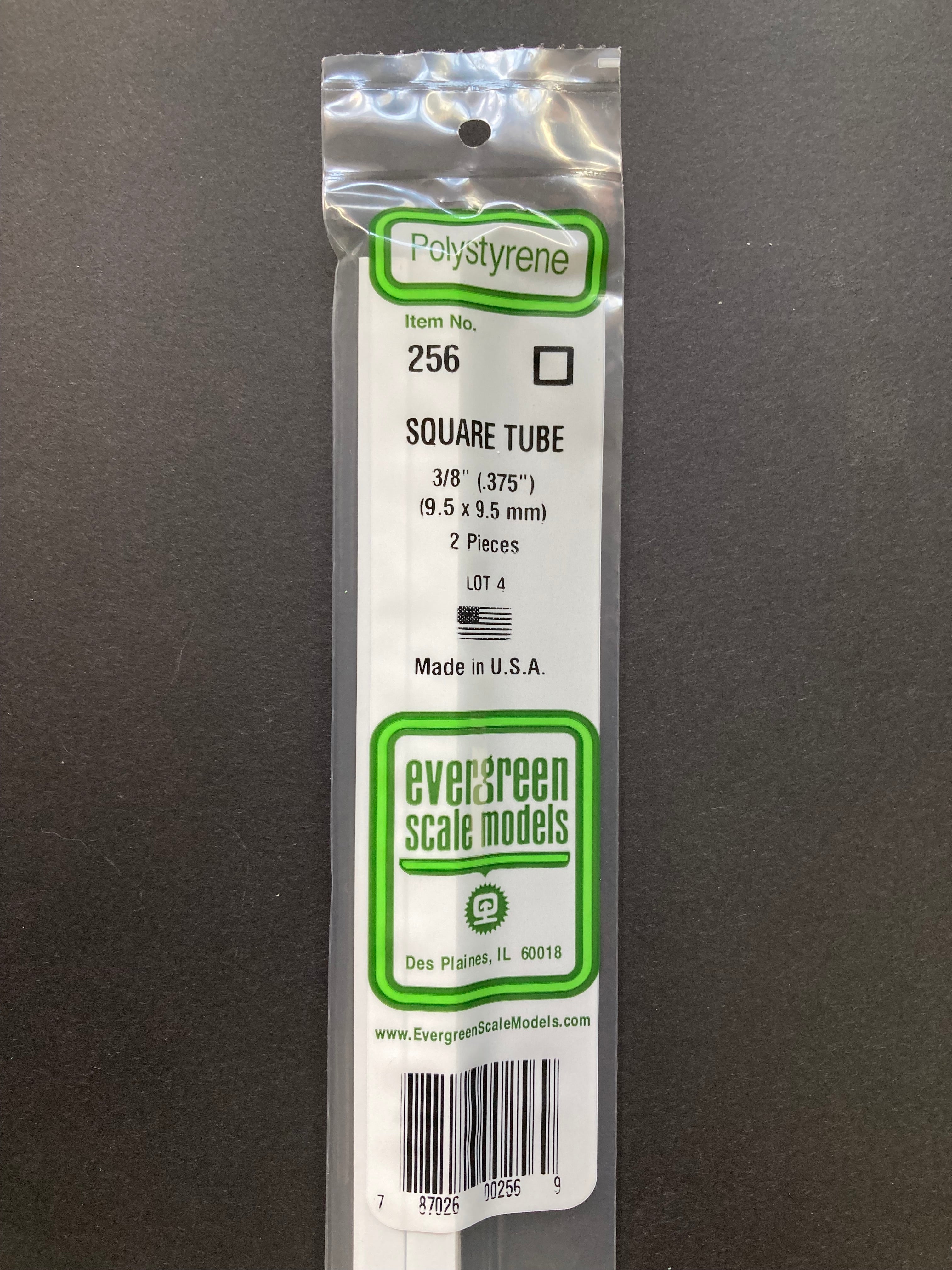 9.5 x 9.5 mm O.D. Opaque White Polystyrene Square Tubing (2 Pieces) Item No: 256