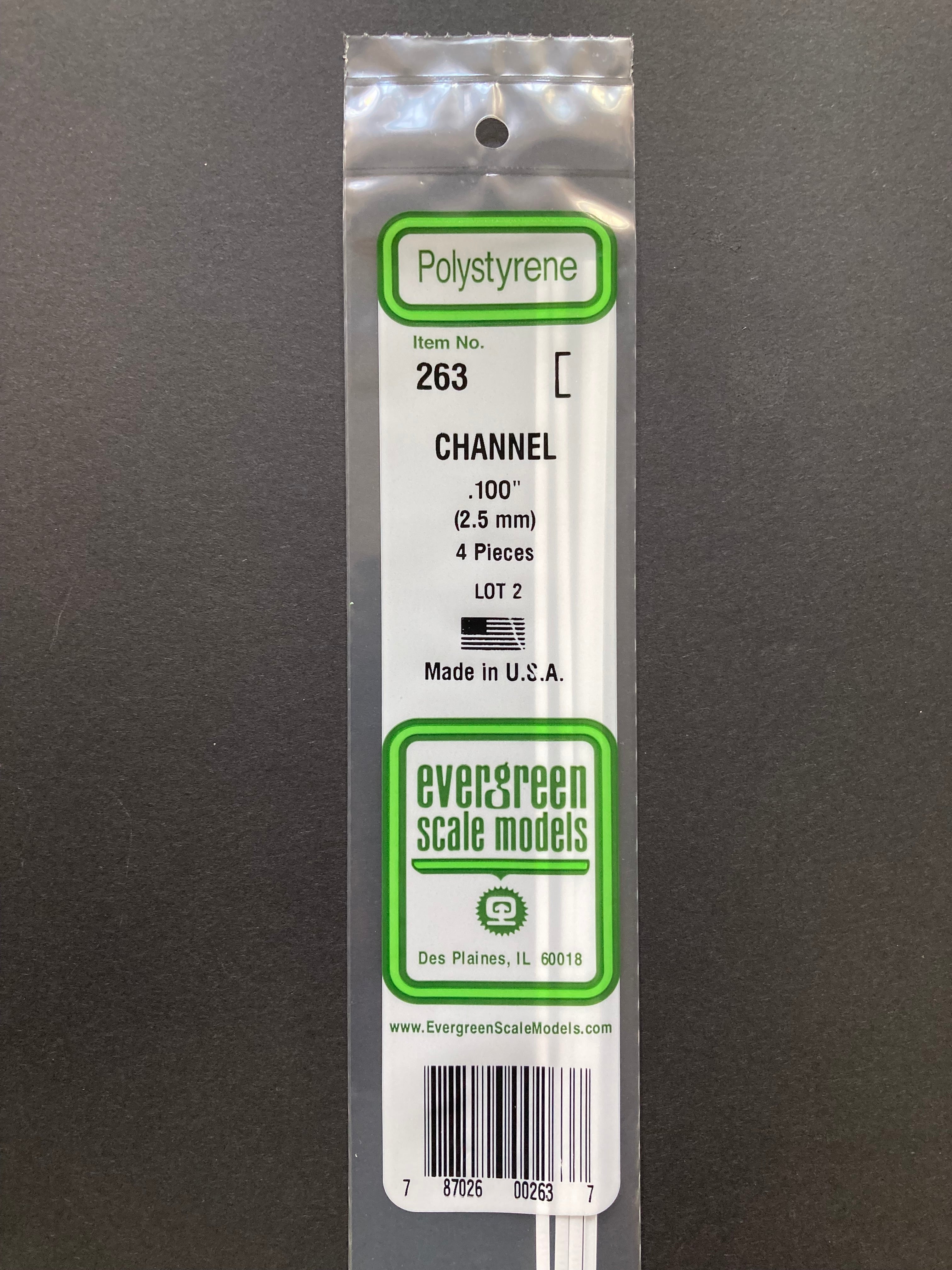 2.5 mm Opaque White Polystyrene Channel (4 Pieces) Item No: 263