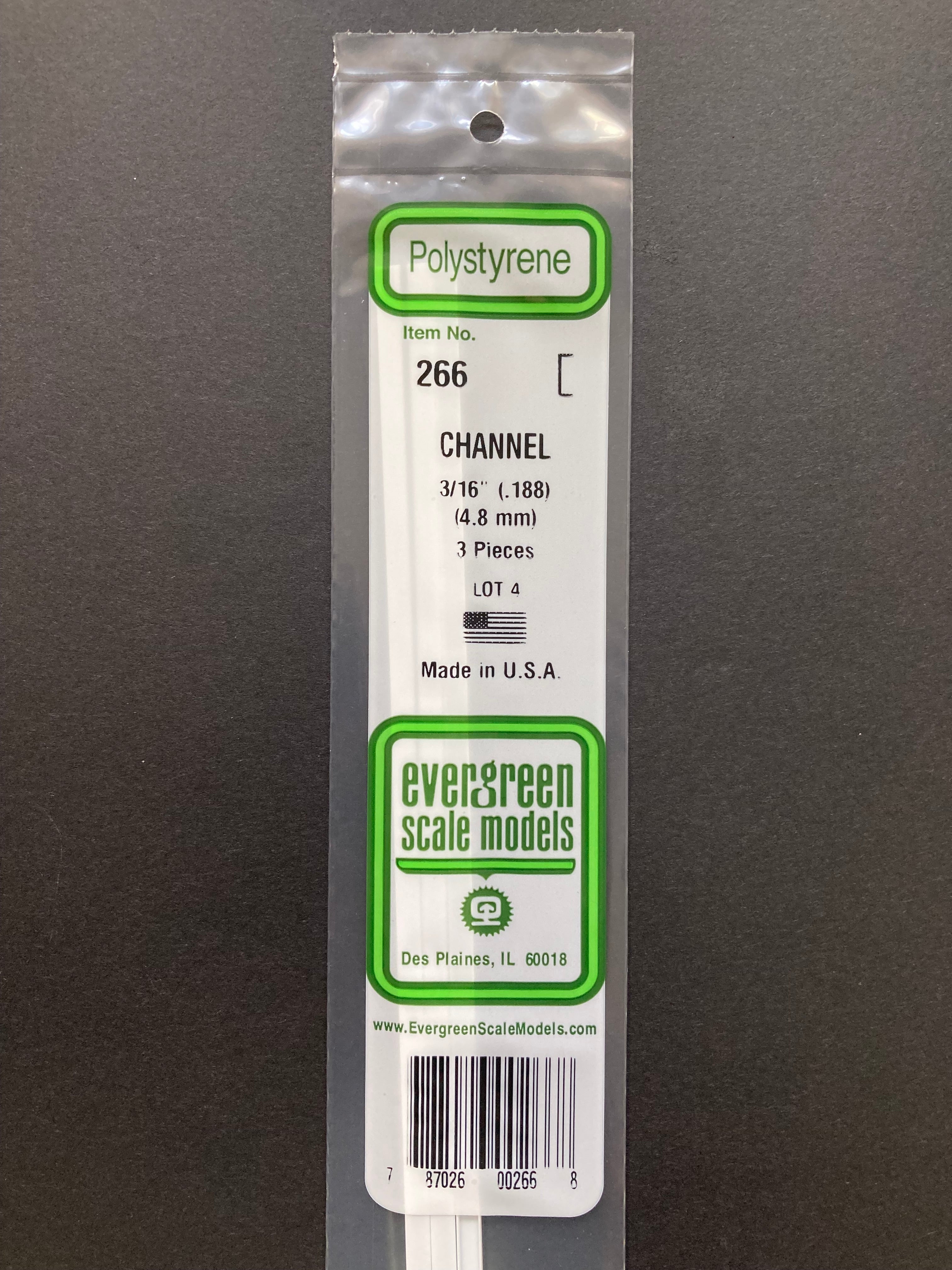 4.8 mm Opaque White Polystyrene Channel (3 Pieces) Item No: 266