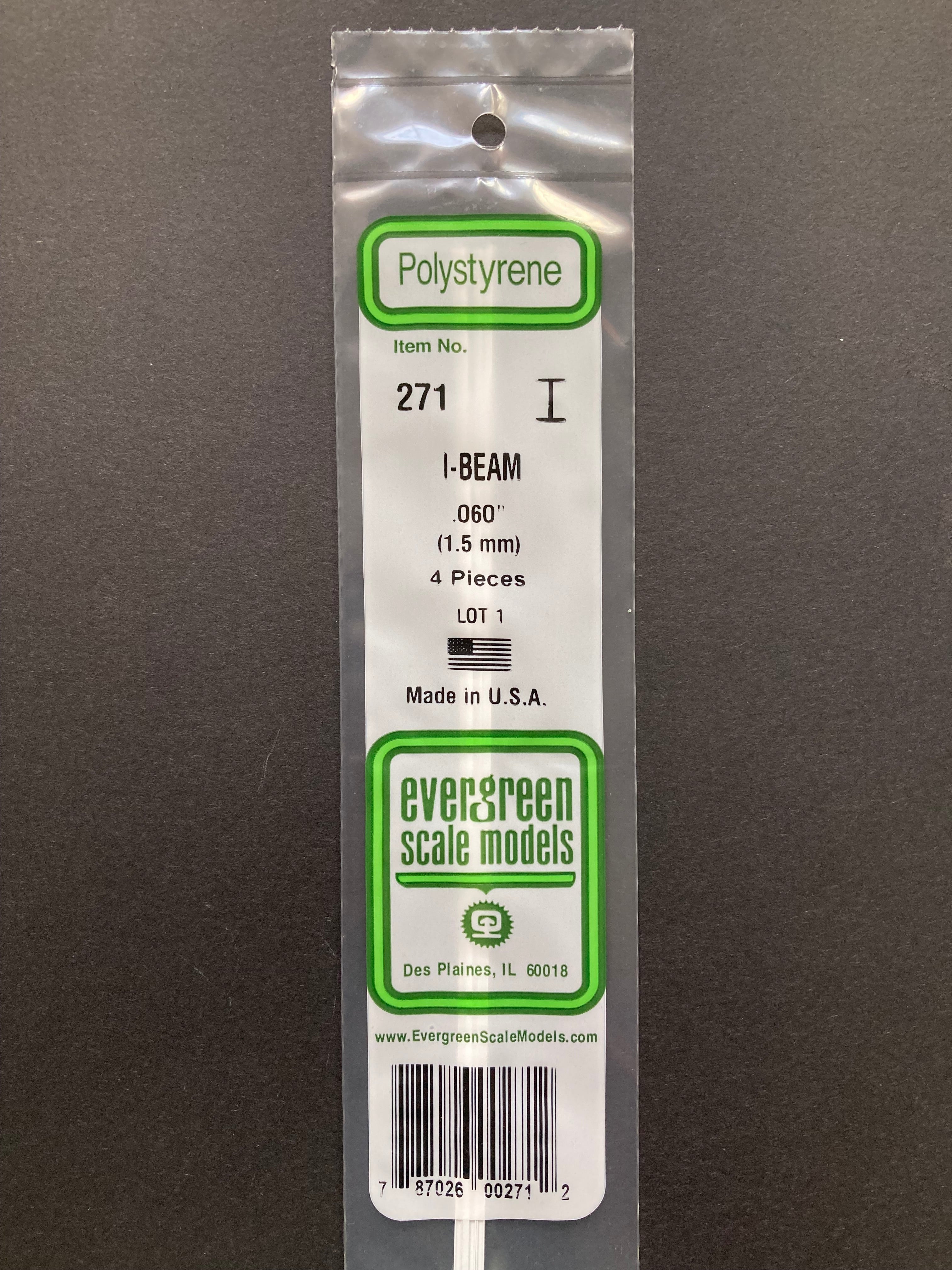 1.5 mm Opaque White Polystyrene I Beam (4 Pieces) Item No: 271