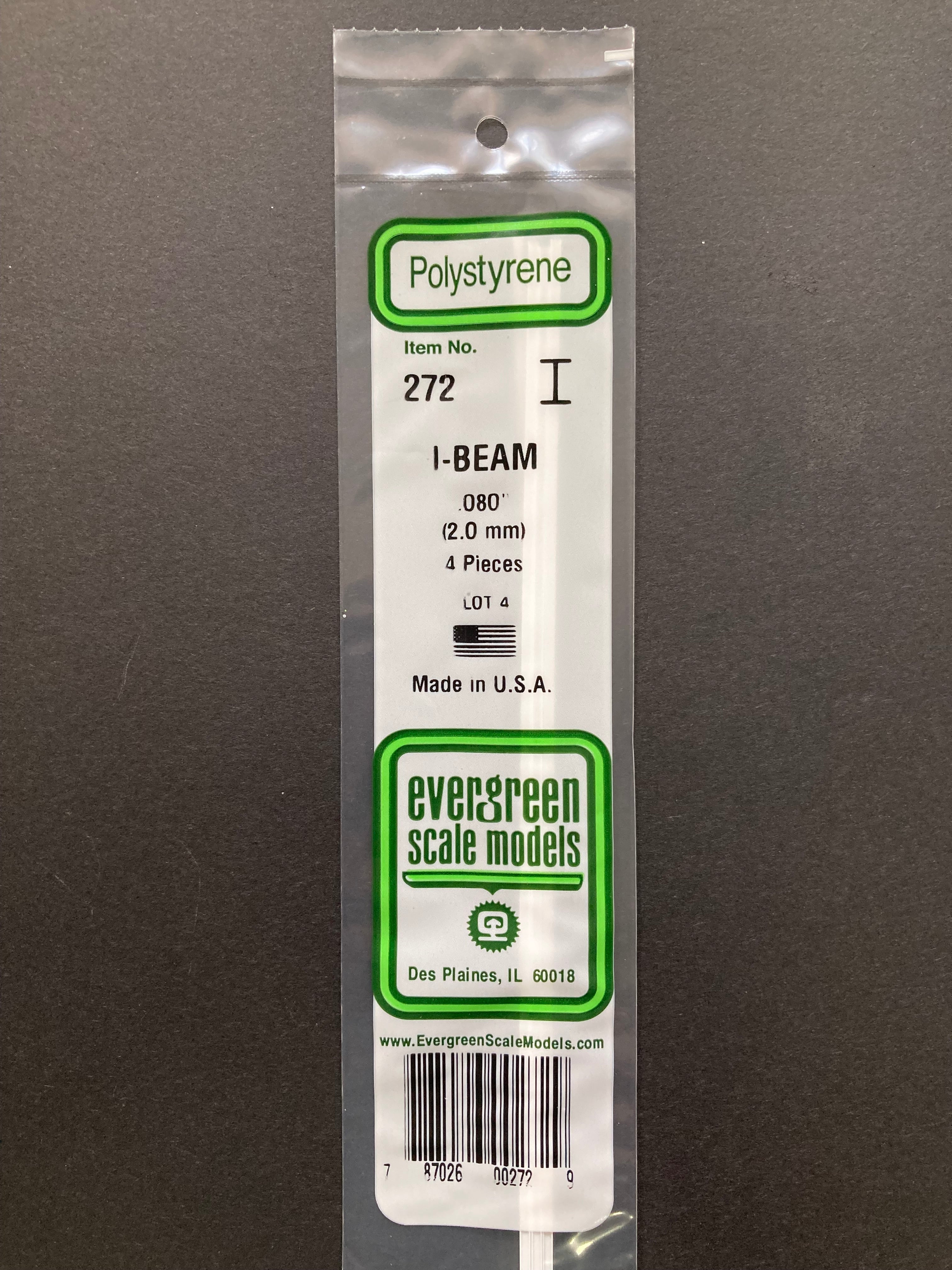 2.0 mm Opaque White Polystyrene I Beam (4 Pieces) Item No: 272