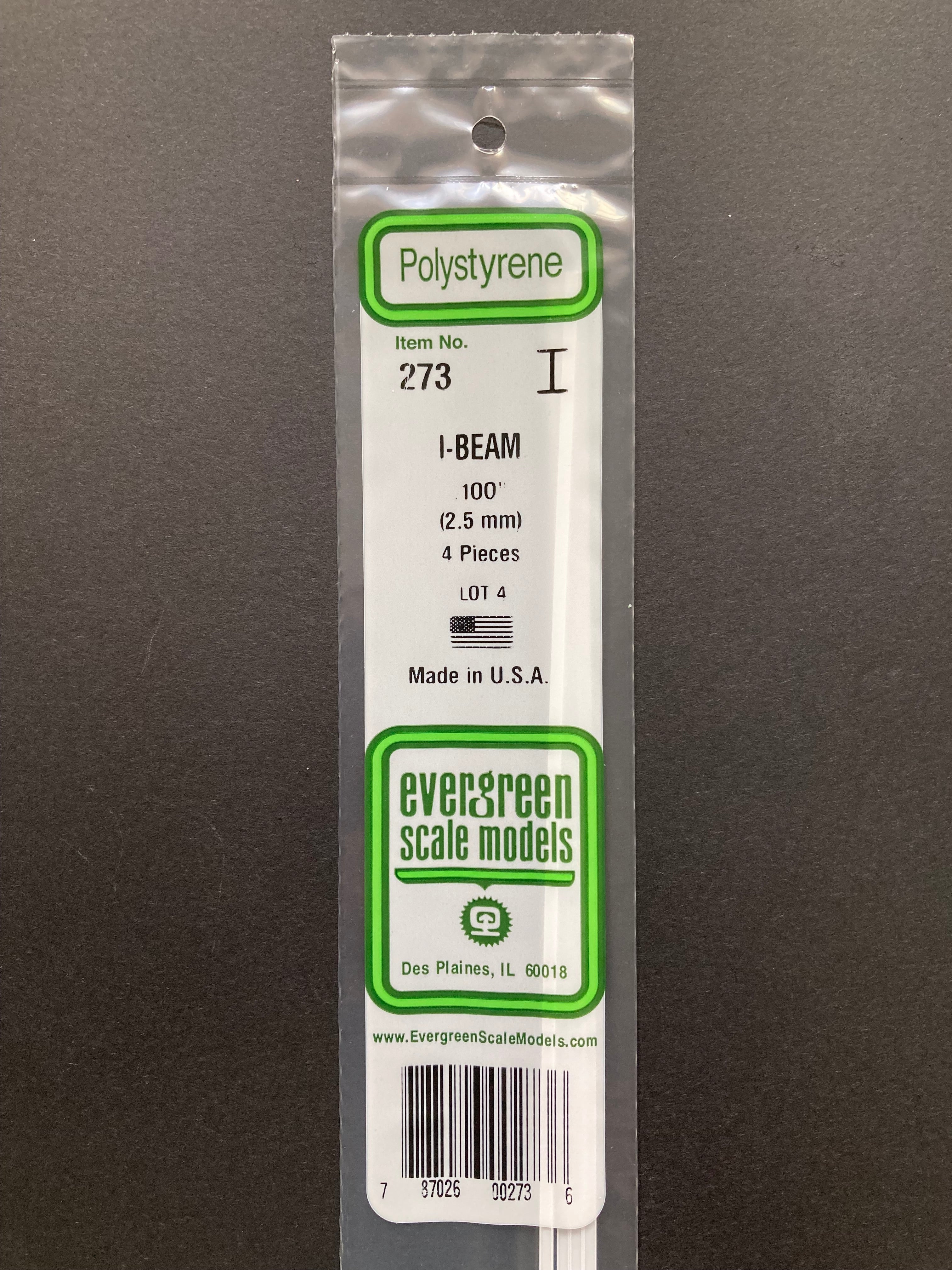 2.5 mm Opaque White Polystyrene I Beam (4 Pieces) Item No: 273