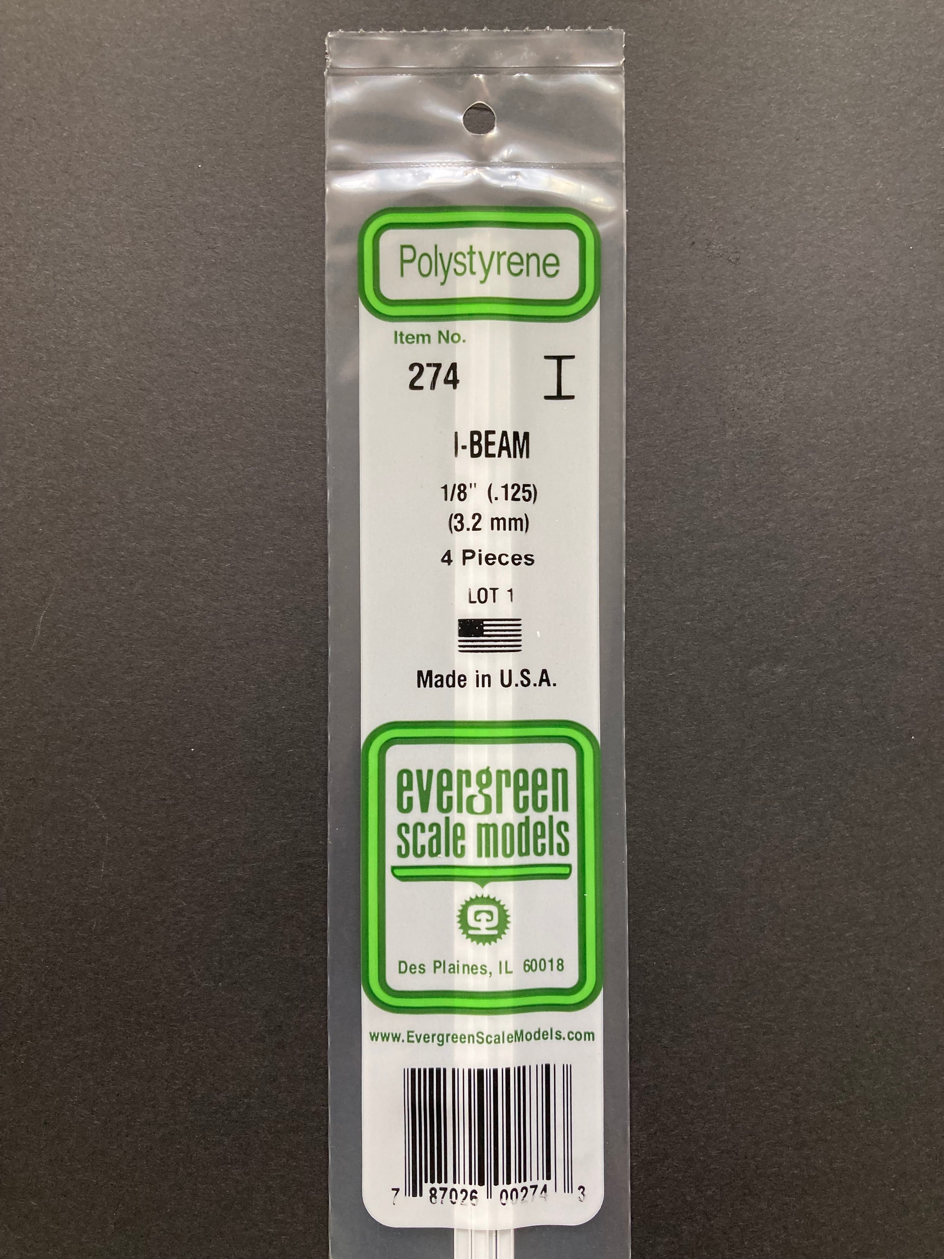 3.2 mm Opaque White Polystyrene I Beam (4 Pieces) Item No: 274