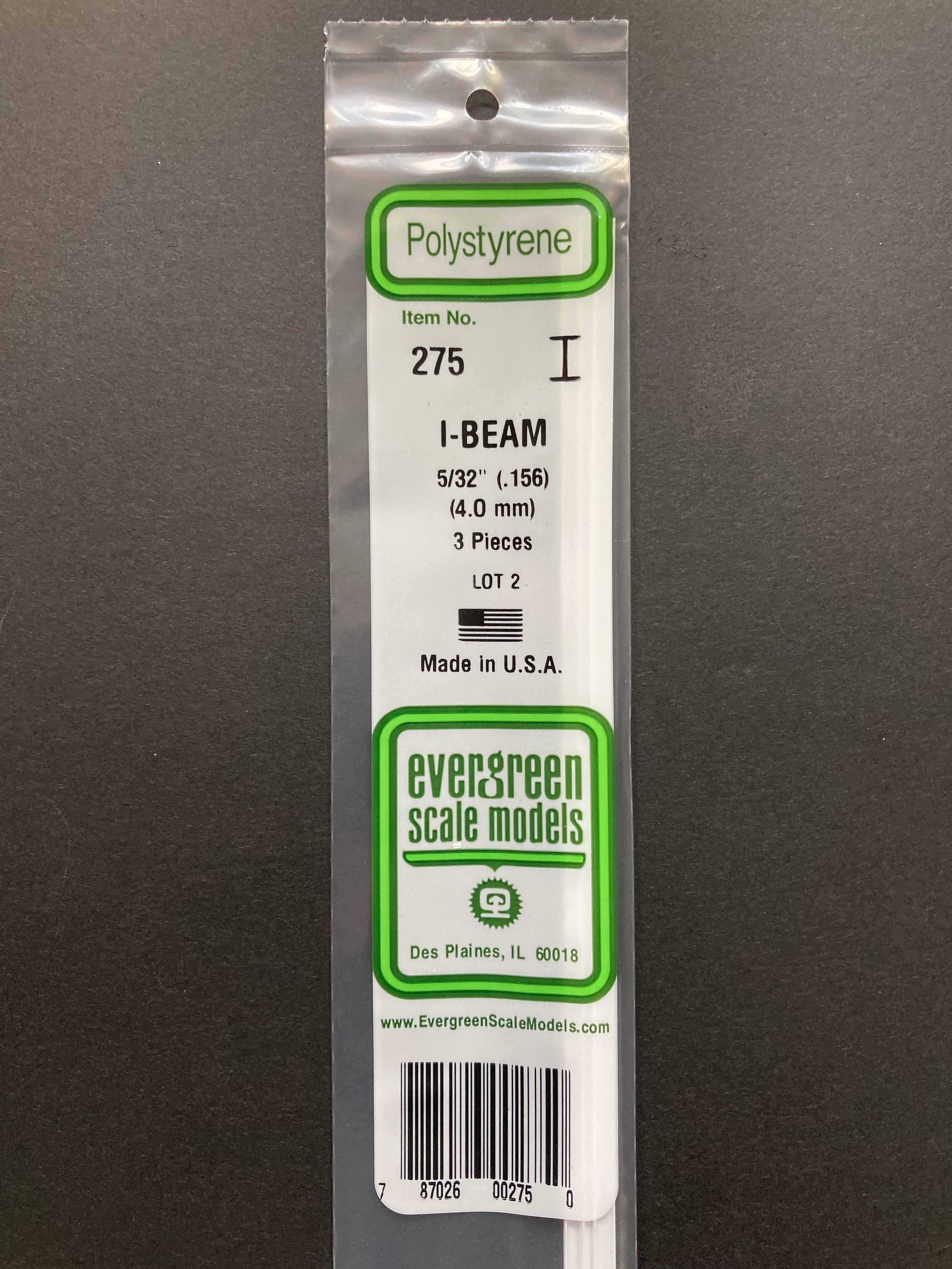 4.0 mm Opaque White Polystyrene I Beam (3 Pieces) Item No: 275