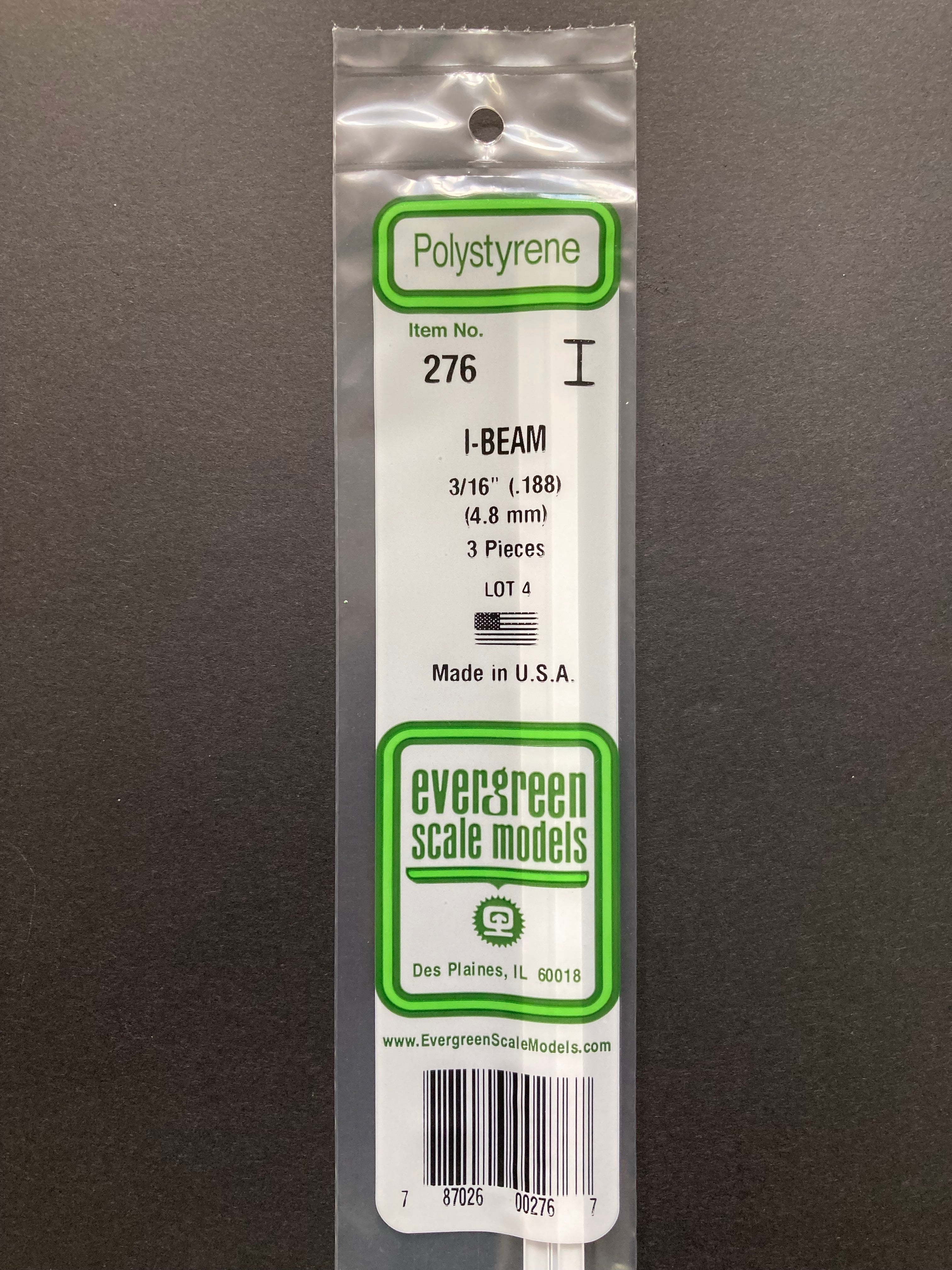 4.8 mm Opaque White Polystyrene I Beam (3 Pieces) Item No: 276