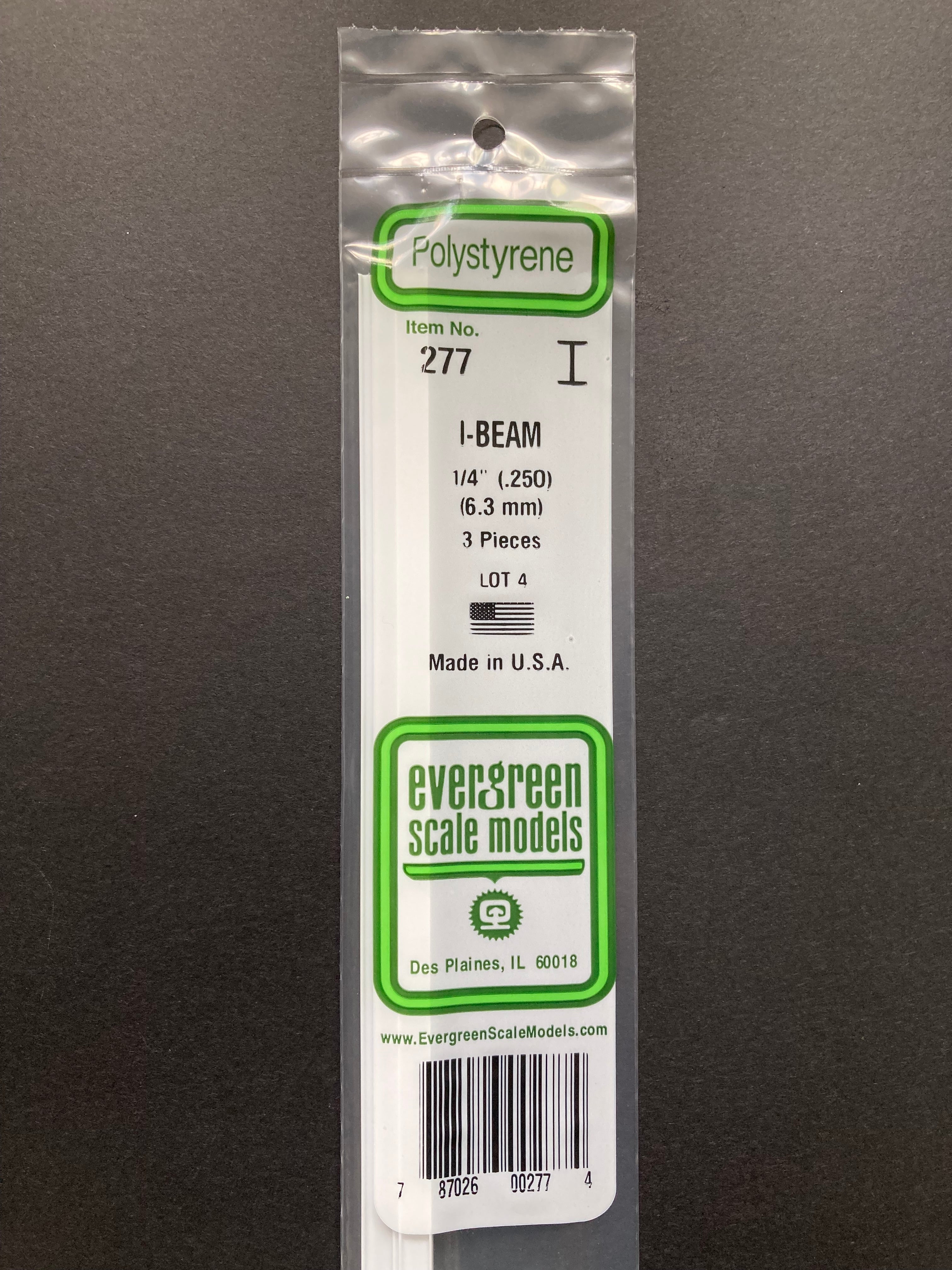 6.3 mm Opaque White Polystyrene I Beam (3 Pieces) Item No: 277